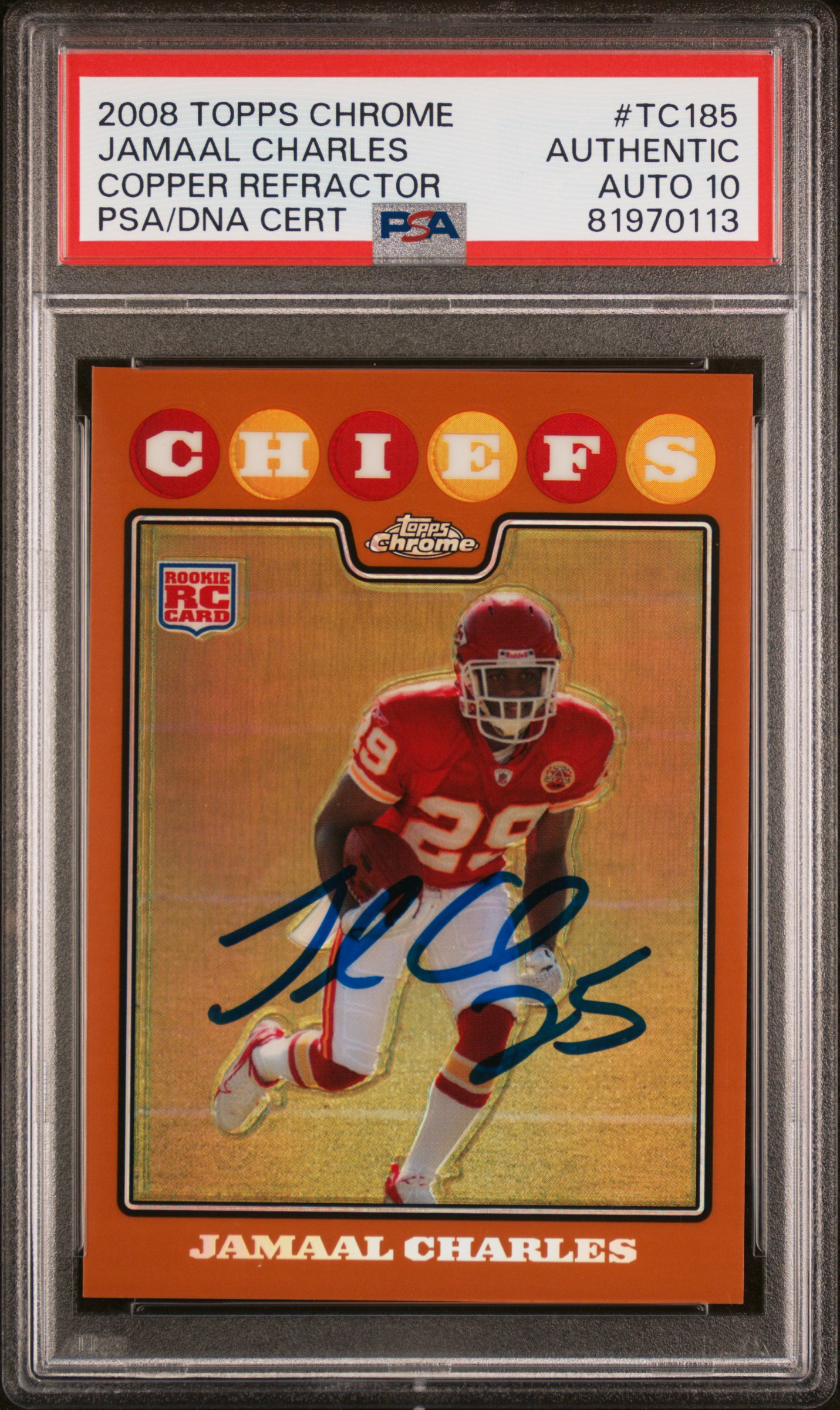 Jamaal Charles 2008 Topps Chrome Copper Refractor Card #TC185 Auto PSA 10 30/425