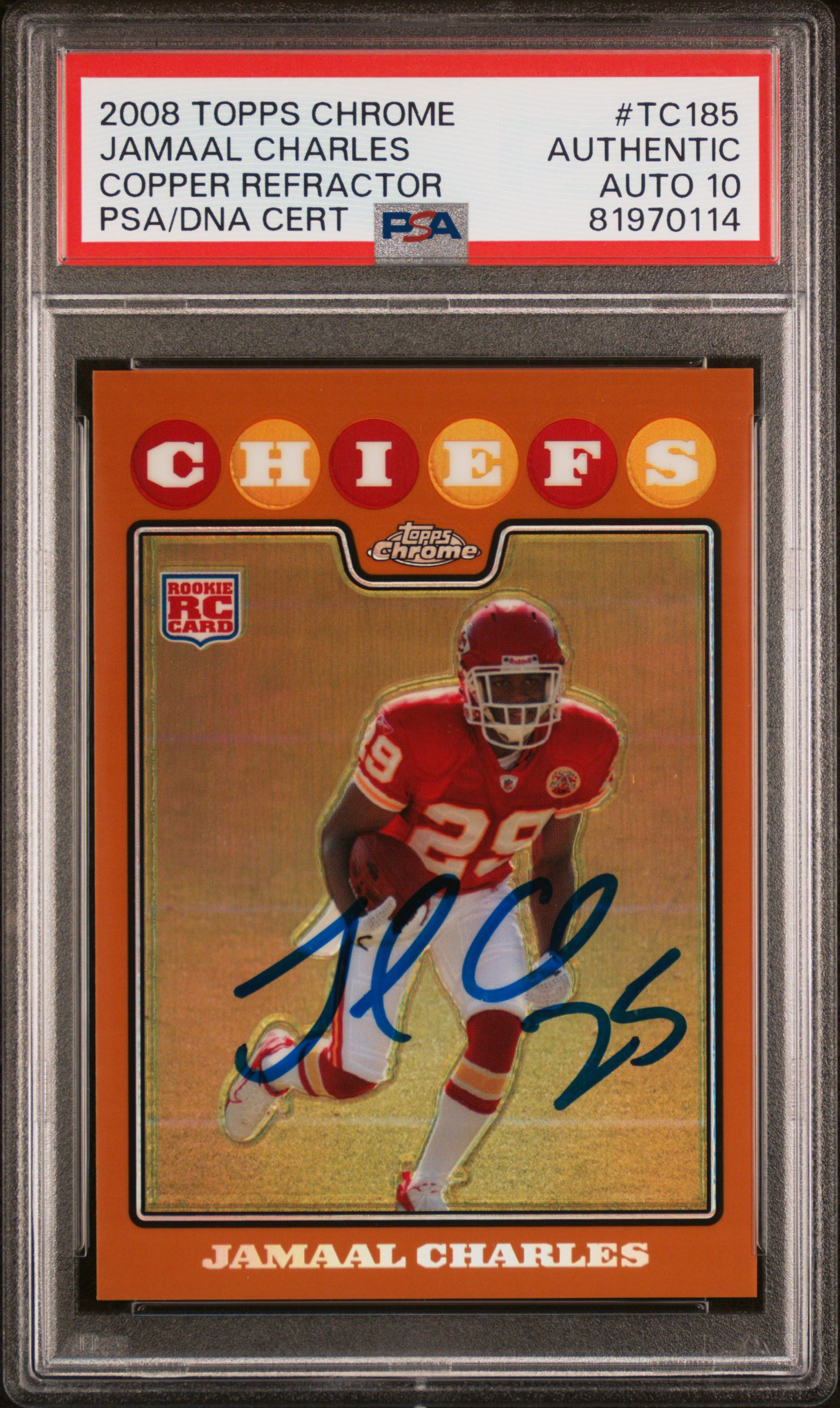 Jamaal Charles 2008 Topps Chrome Copper Refractor Card TC185 Auto PSA 10 262/425