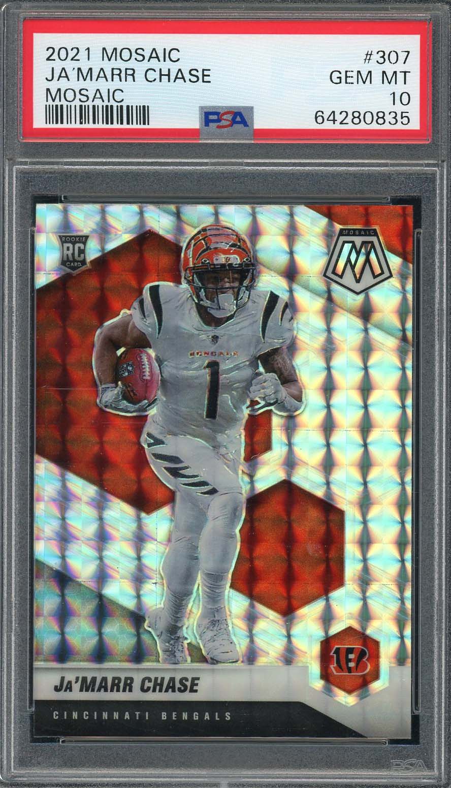 Ja'Marr Chase 2021 Panini Mosaic Silver Prizm Rookie Card RC #307 Graded PSA 10