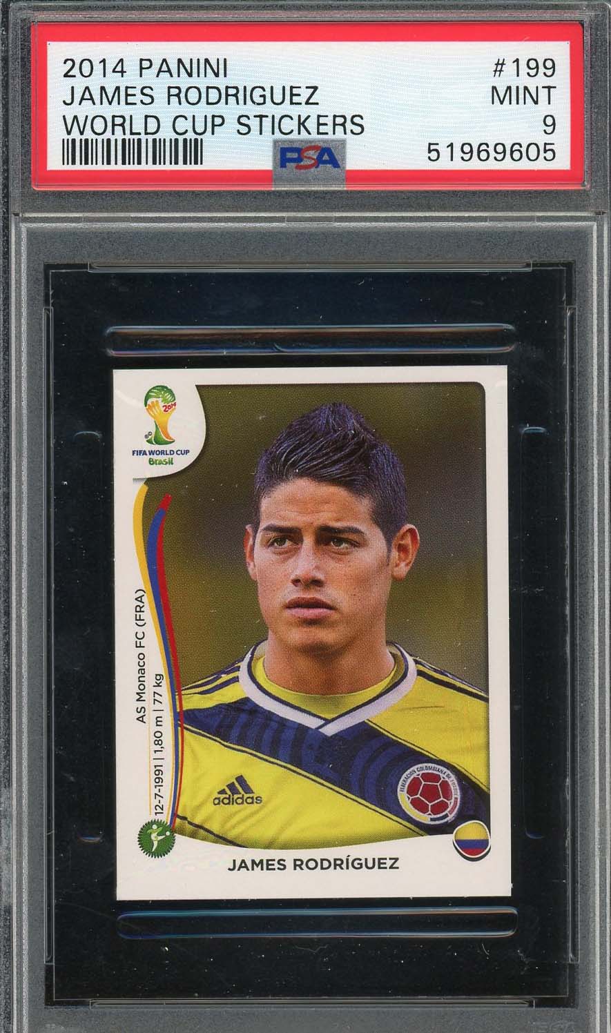 James Rodriguez 2014 Panini World Cup Stickers Card #199 PSA 9
