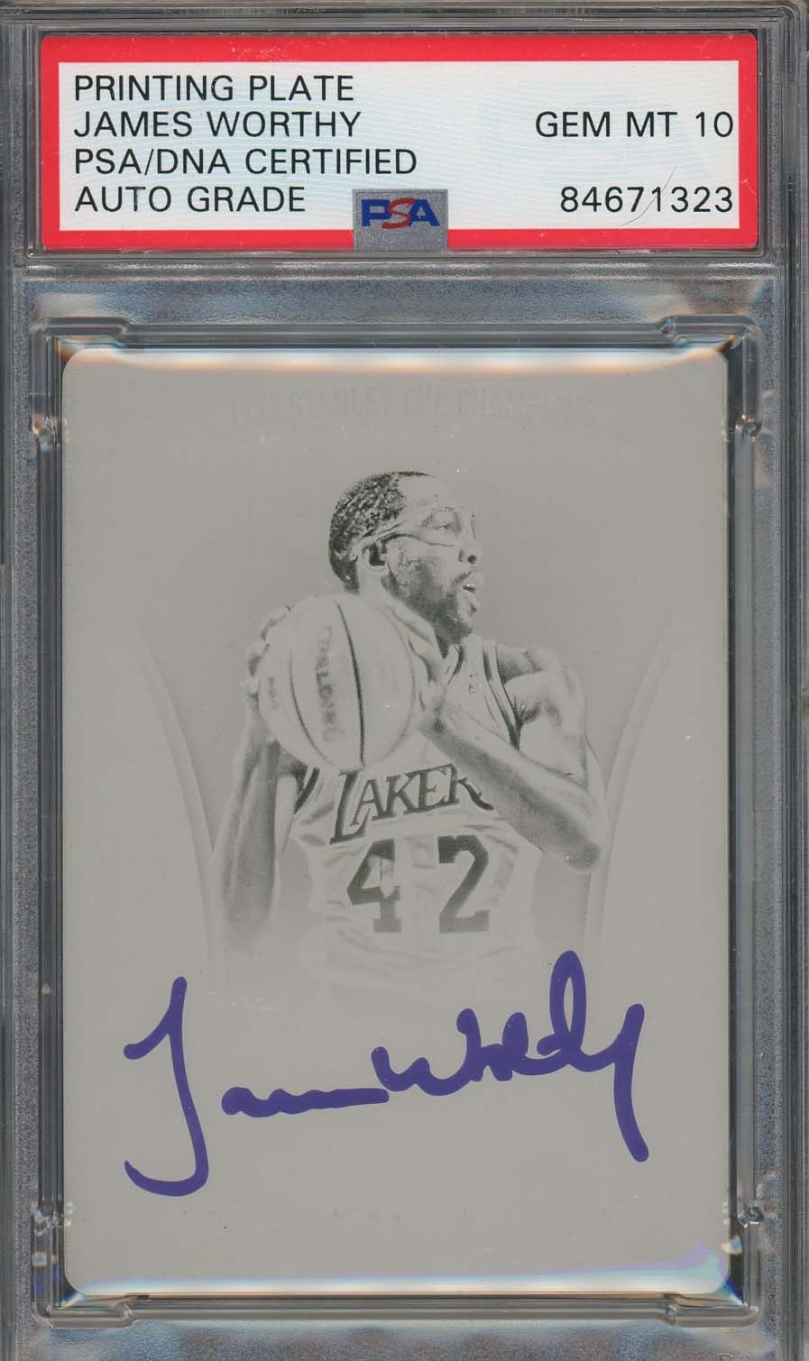 James Worthy Autographed 2017 Panini Flawless Printing Plate BLK Auto PSA 10 1/1