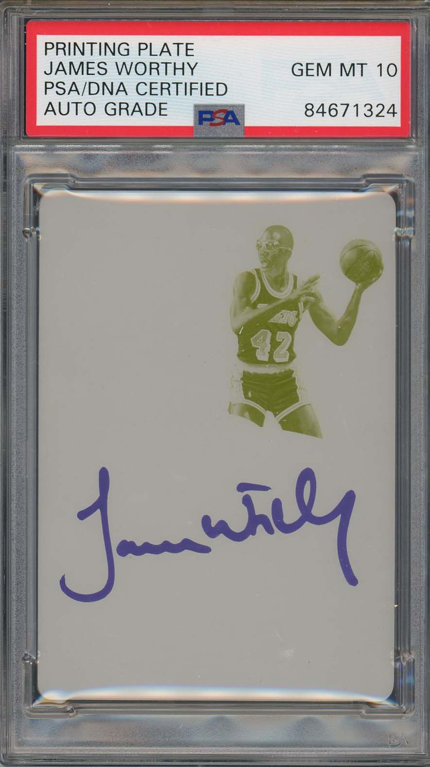James Worthy Autographed 2017 Panini Flawless Printing Plate Auto PSA 10 1/1