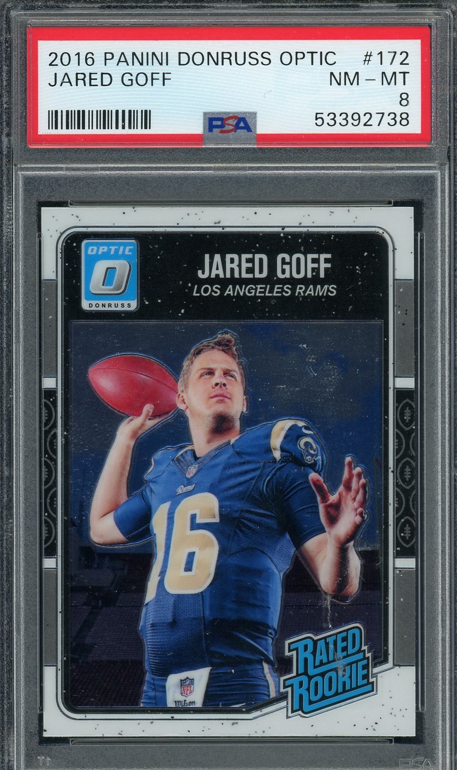 Jared Goff 2016 Panini Donruss Optic Football Rookie Card #172 Graded PSA 8