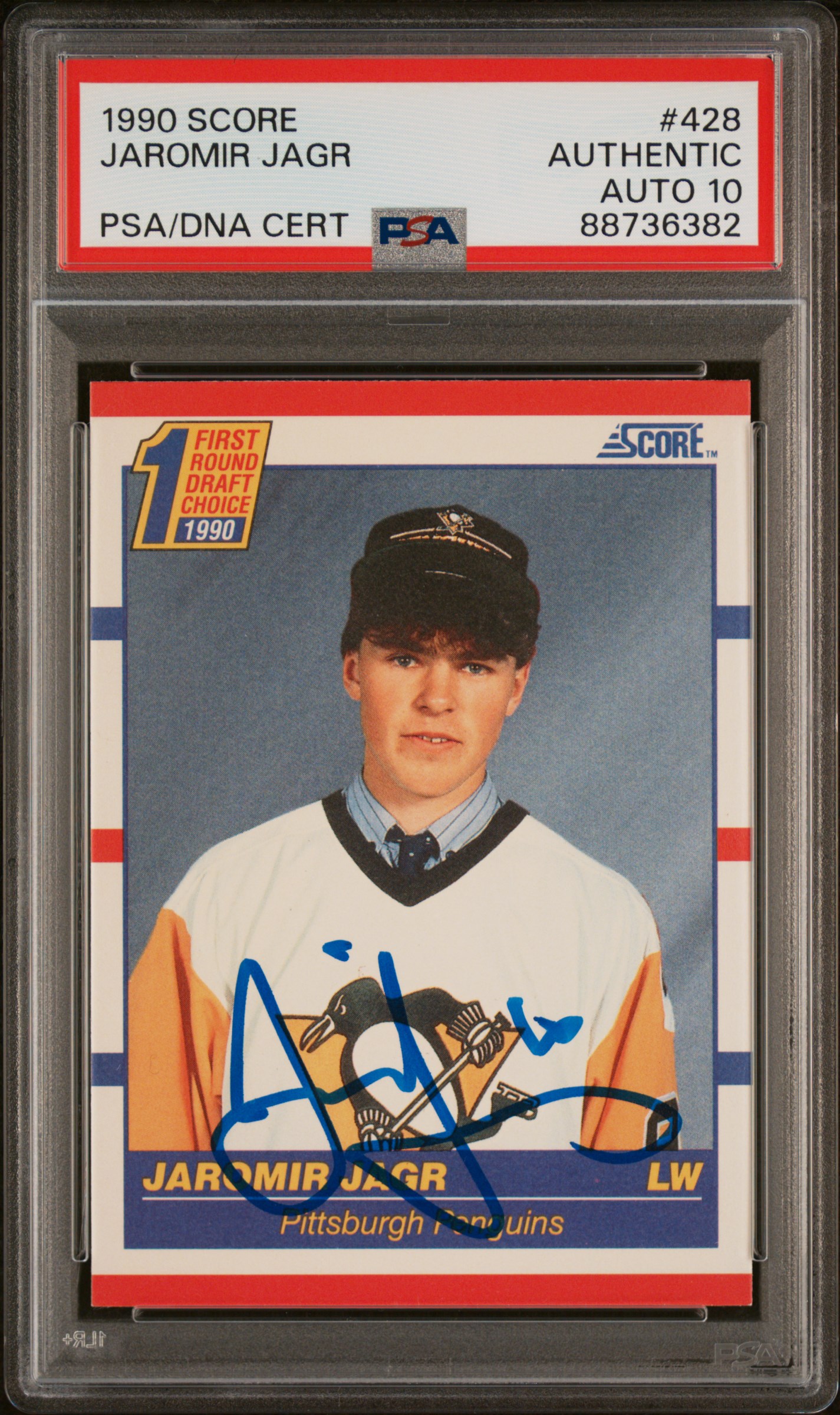 Jaromir Jagr 1990 Score Signed Hockey Rookie Card #428 Auto Graded PSA 10 736382