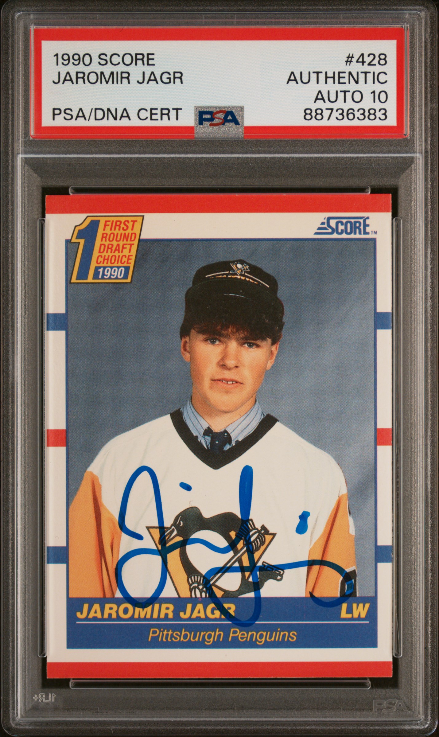 Jaromir Jagr 1990 Score Signed Hockey Rookie Card #428 Auto Graded PSA 10 736383