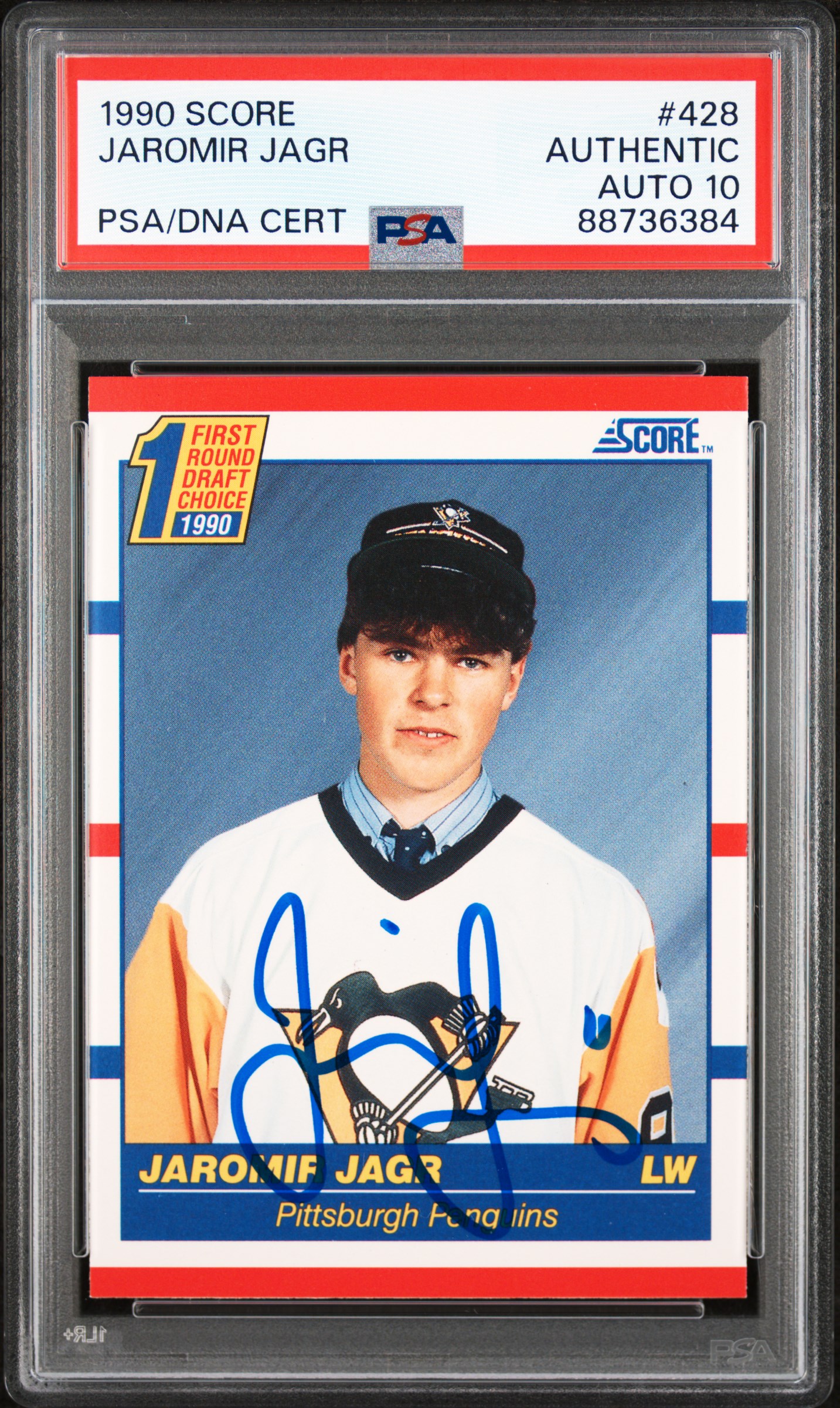 Jaromir Jagr 1990 Score Signed Hockey Rookie Card #428 Auto Graded PSA 10 736384