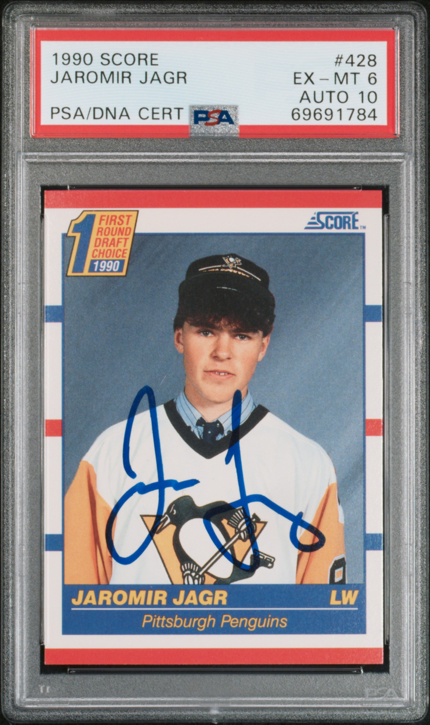 Jaromir Jagr 1990 Score Signed Rookie Card #428 Auto Graded PSA 10 69691784