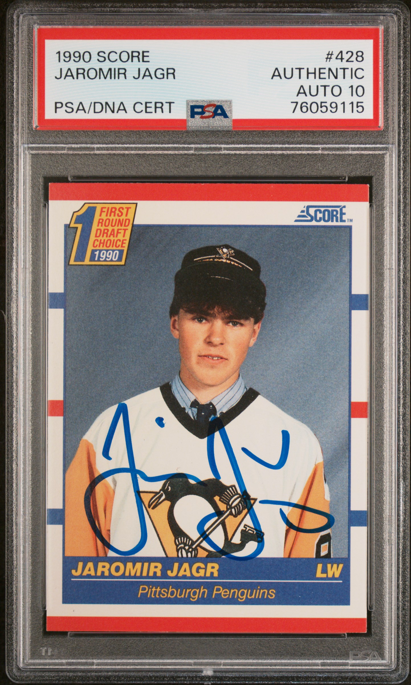 Jaromir Jagr 1990 Score Signed Hockey Rookie Card #428 Auto Graded PSA 10