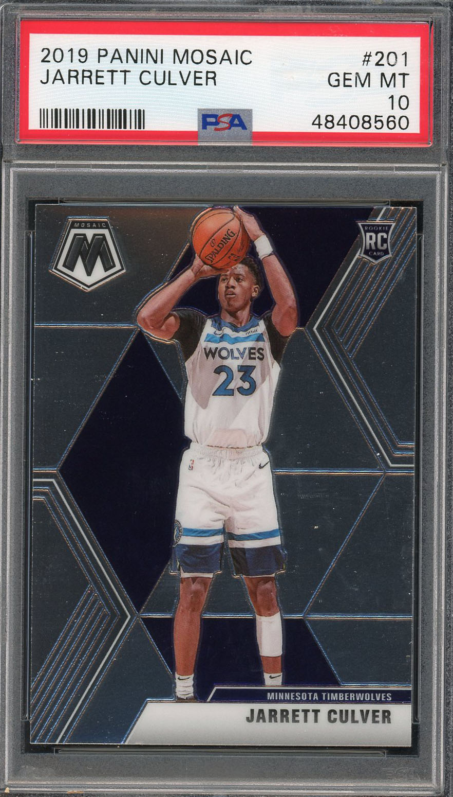 Jarrett Culver Minnesota Timerwolves 2019 Panini Mosaic Basketball Rookie Card RC #201 Graded PSA 10 GEM MINT Jarrett Culver Minnesota Timerwolves 2019 Panini Mosaic Basketball Rookie Card RC #201 Graded PSA 10 GEM MINT