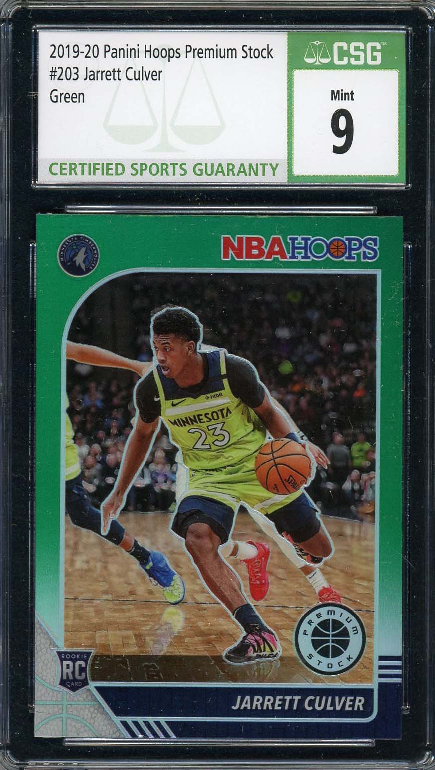 Jarrett Culver 2019-20 Panini Hoops Premium Stock Green Rookie Card #203 CSG 9