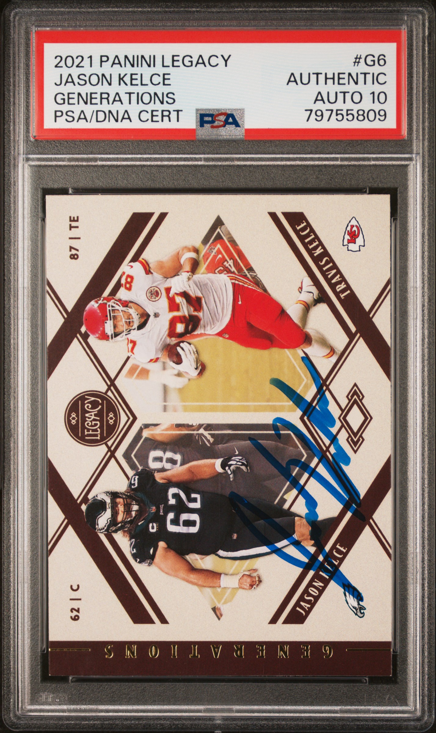 Jason Kelce 2021 Panini Legacy Signed Football Card #G6 Auto Graded PSA 10 55809
