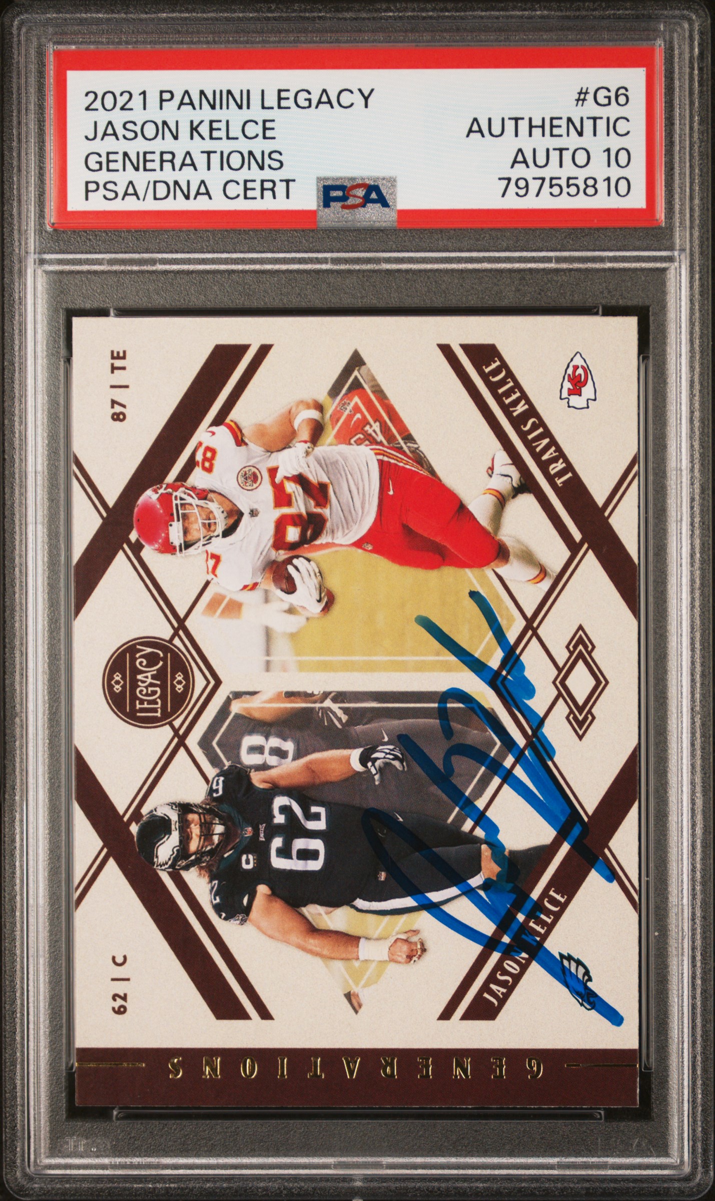 Jason Kelce 2021 Panini Legacy Signed Football Card #G6 Auto Graded PSA 10 55810