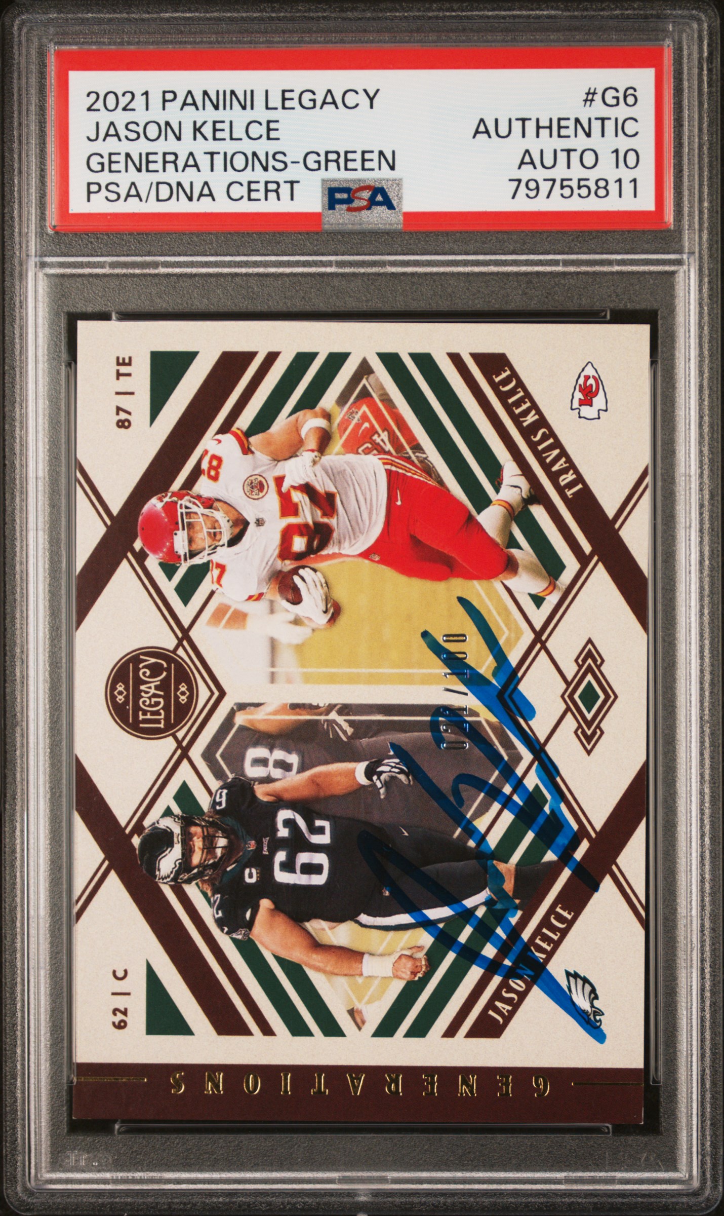 Jason Kelce 2021 Panini Legacy Signed Football Card #G6 Auto Graded PSA 10 55811