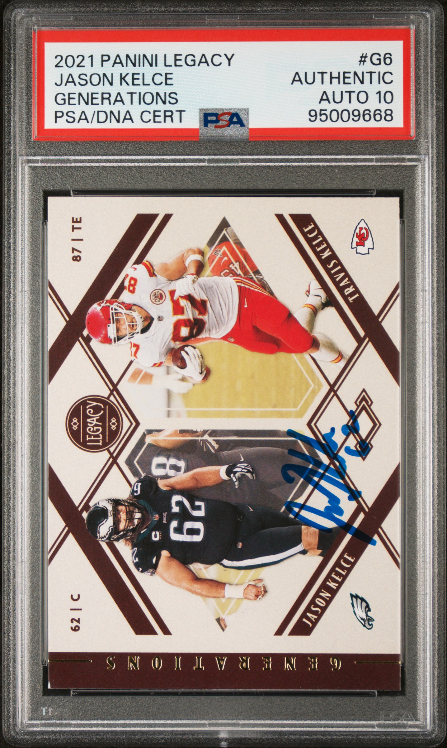 Jason Kelce 2021 Panini Legacy Signed Football Card #G6 Auto Graded PSA 10 09668