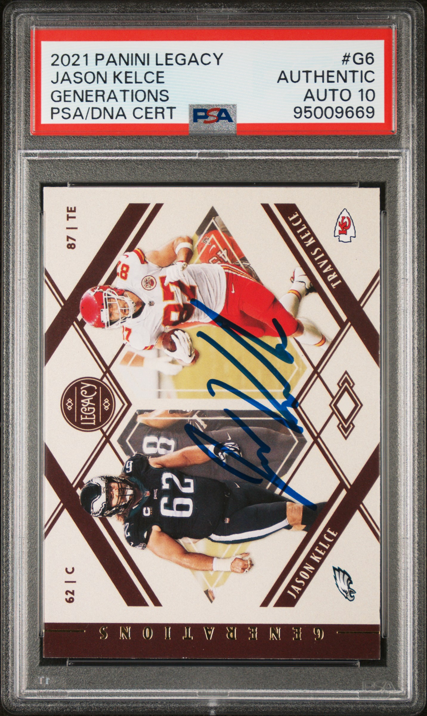 Jason Kelce 2021 Panini Legacy Signed Football Card #G6 Auto Graded PSA 10 09669