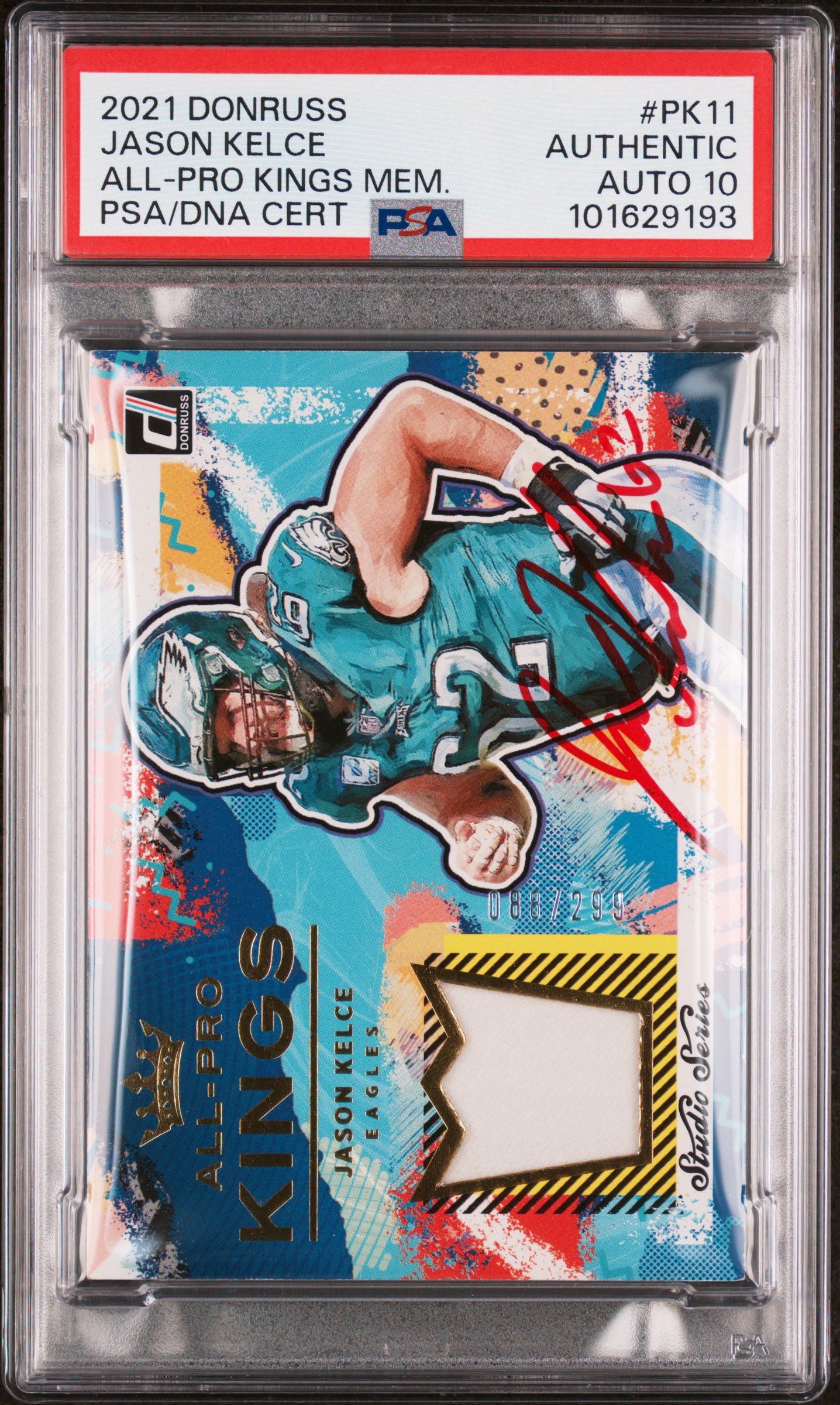 Jason Kelce 2021 Donruss All-Pro Kings Game Used Card #PK11 Auto Graded PSA 10