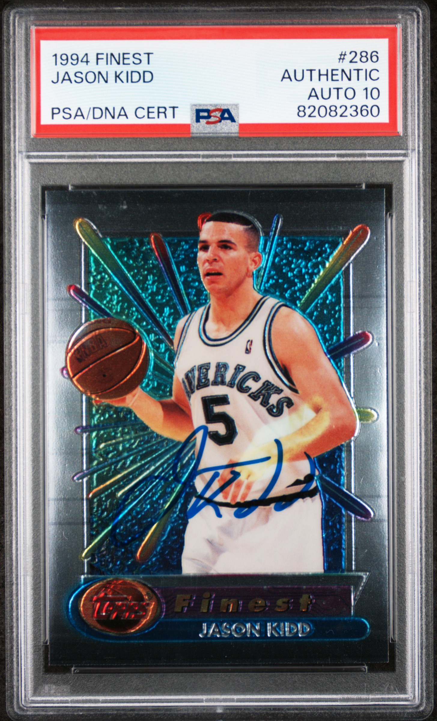 Jason Kidd 1994 Topps Finest Signed Rookie Card #286 Auto Graded PSA 10 82082360