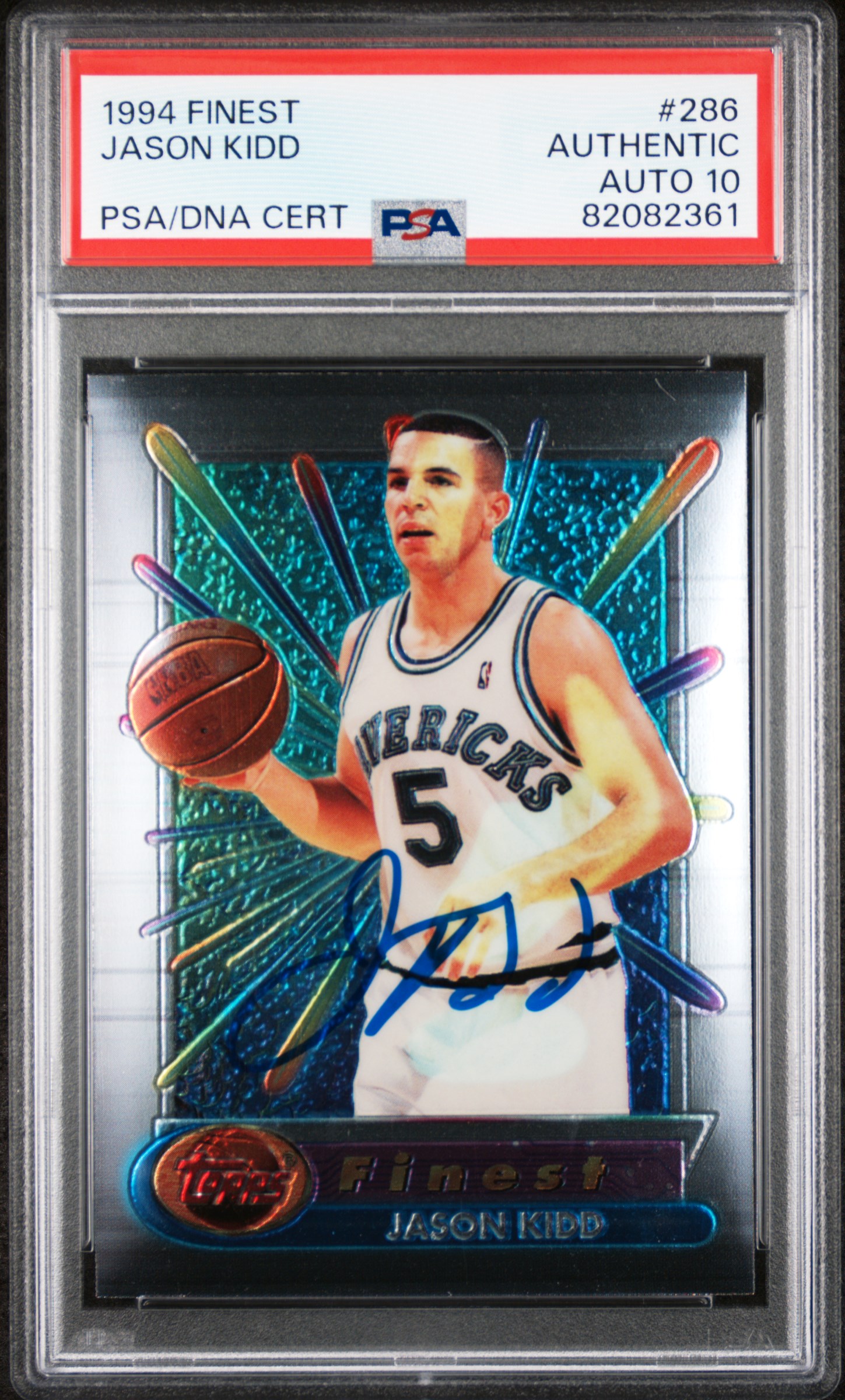 Jason Kidd 1994 Topps Finest Signed Rookie Card #286 Auto Graded PSA 10 82082361