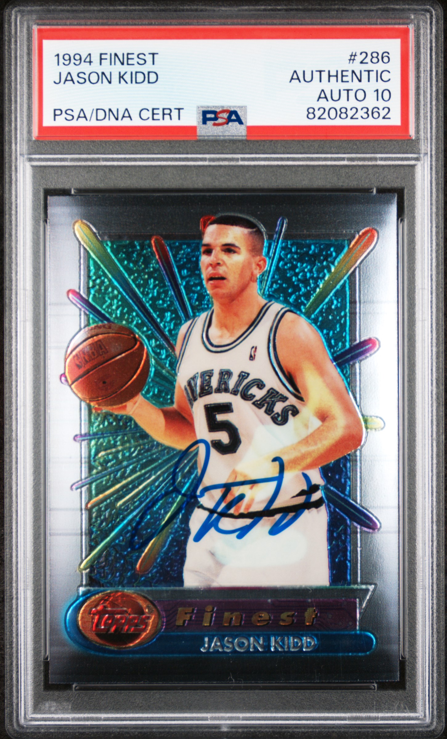 Jason Kidd 1994 Topps Finest Signed Rookie Card #286 Auto Graded PSA 10 82082362
