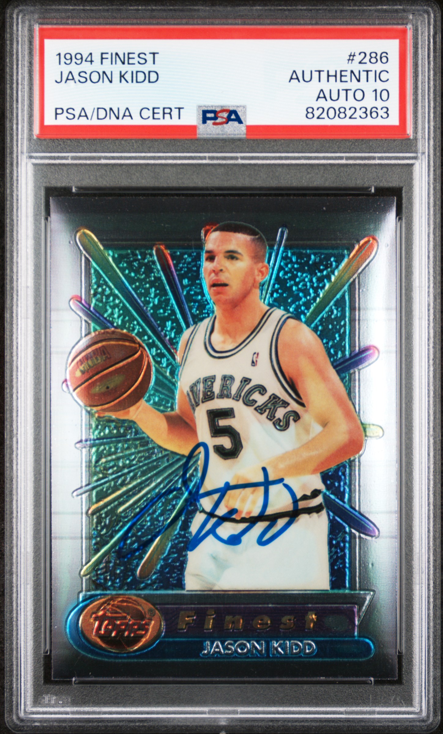 Jason Kidd 1994 Topps Finest Signed Rookie Card #286 Auto Graded PSA 10 82082363