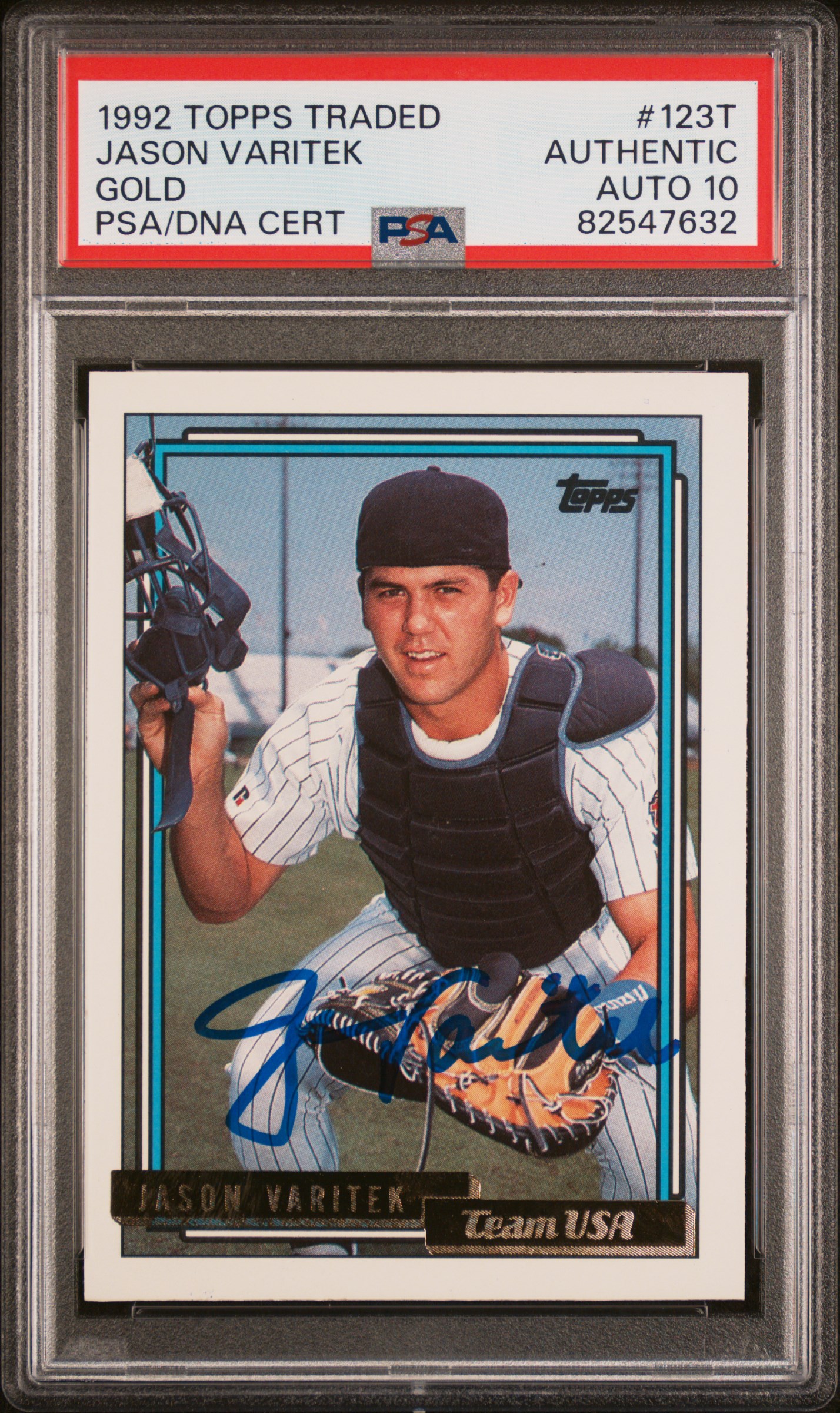 Jason Varitek 1992 Topps Traded Gold Signed Rookie Card #123T Auto PSA 10 547632