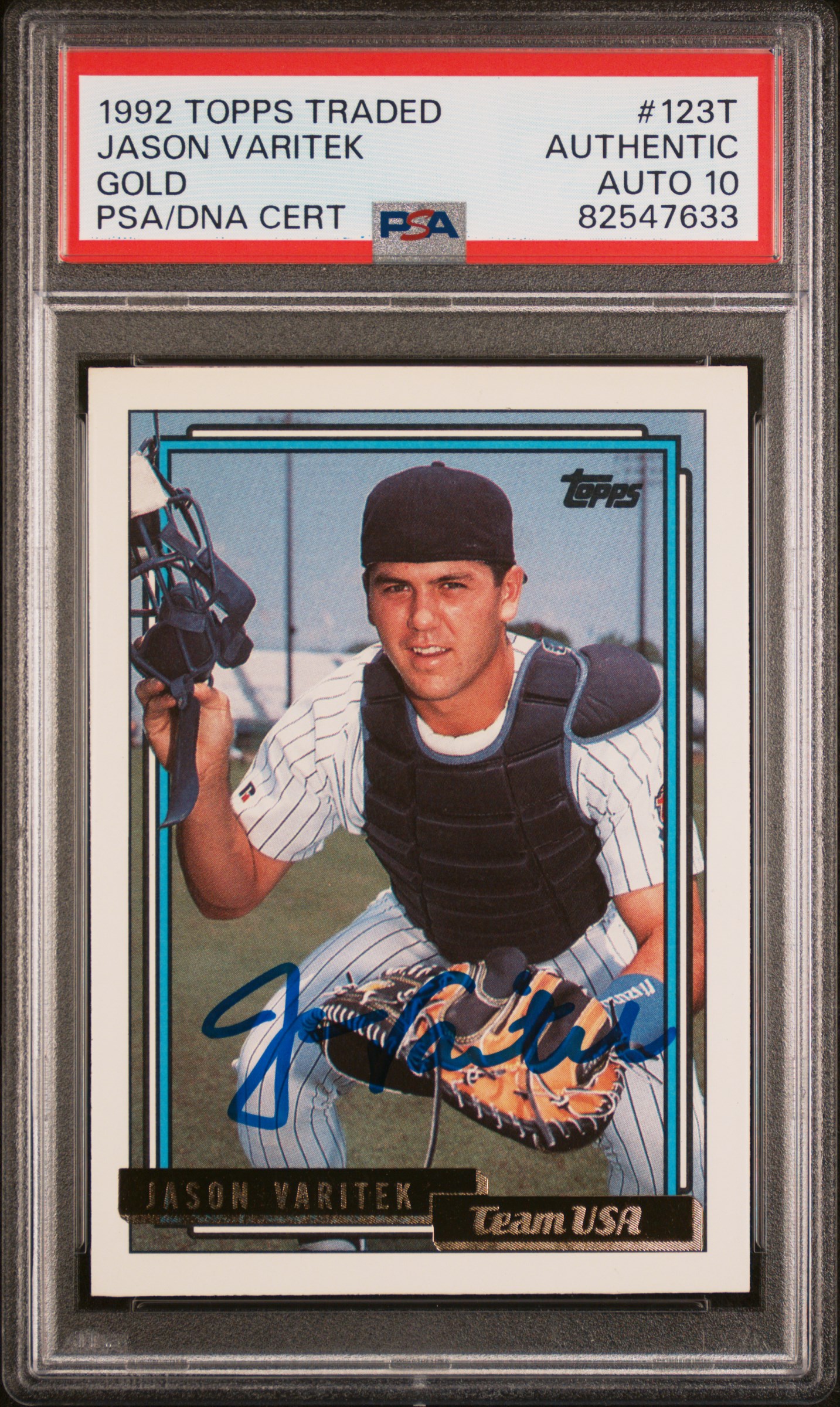 Jason Varitek 1992 Topps Traded Gold Signed Rookie Card #123T Auto PSA 10 547633