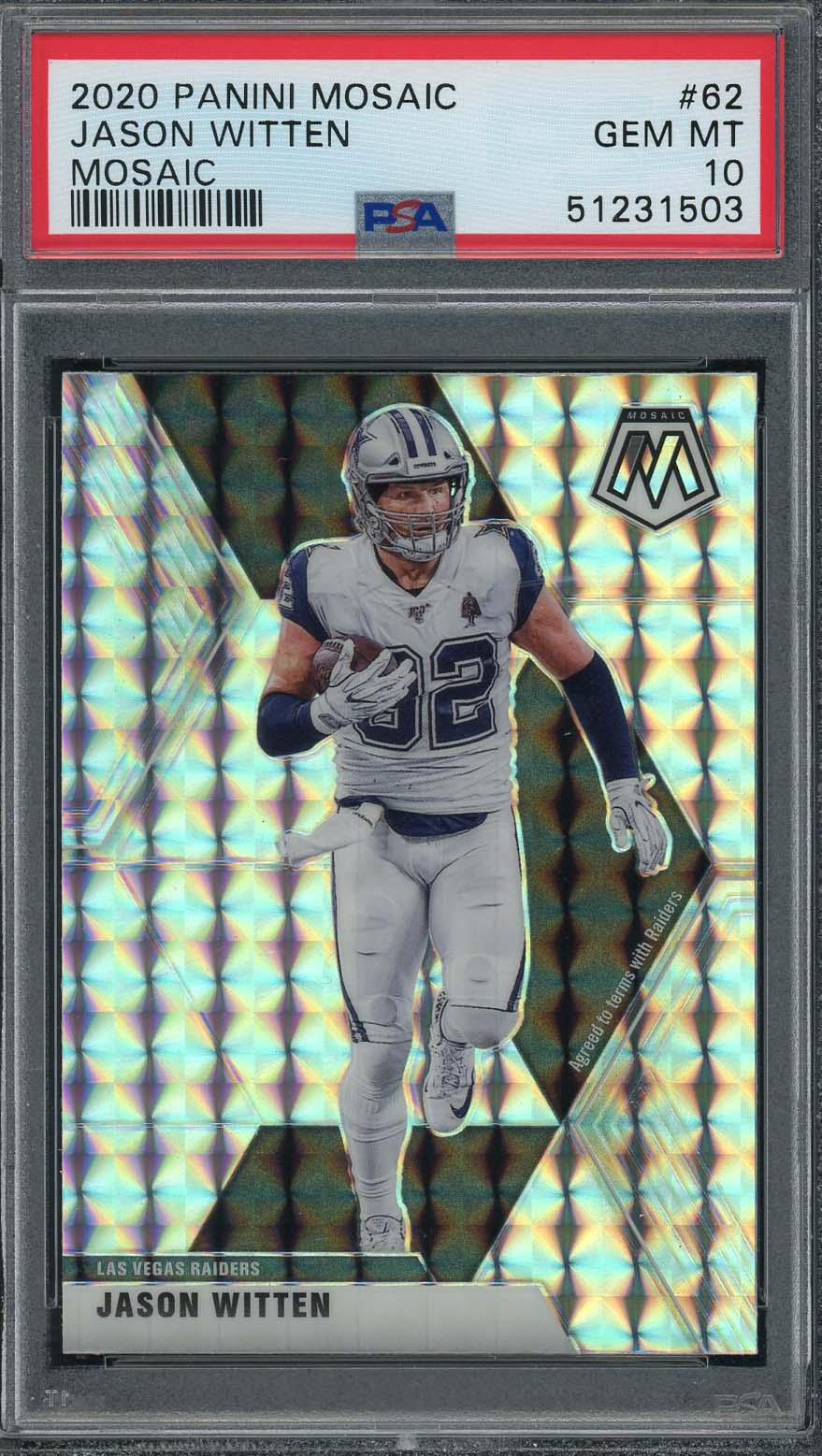 Jason Witten 2020 Panini Mosaic Football Card #62 PSA 10 Jason Witten 2020 Panini Mosaic Football Card #62 PSA 10