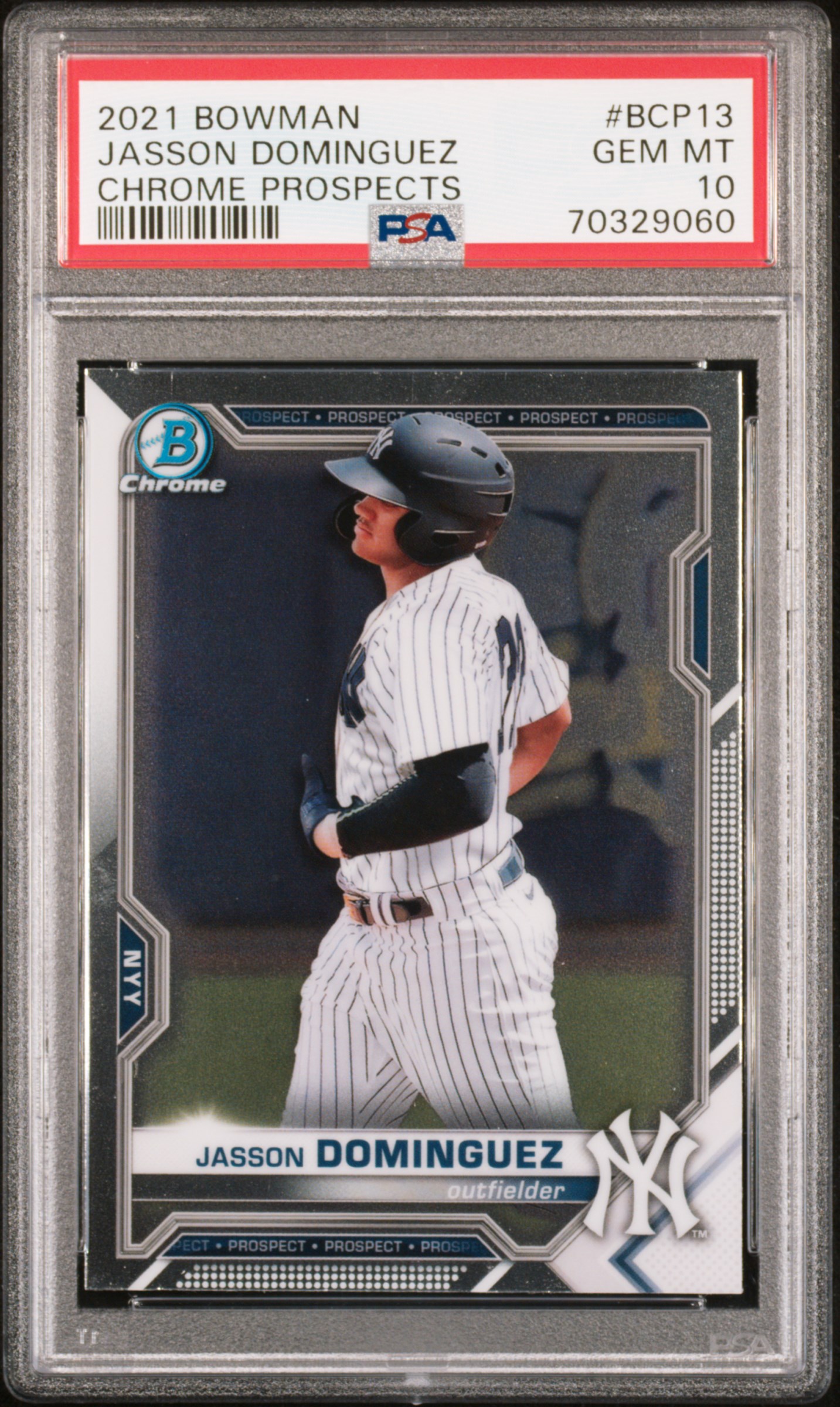 Jasson Dominguez 2021 Bowman Chrome Prospects Rookie Card #BCP13 Graded PSA 10