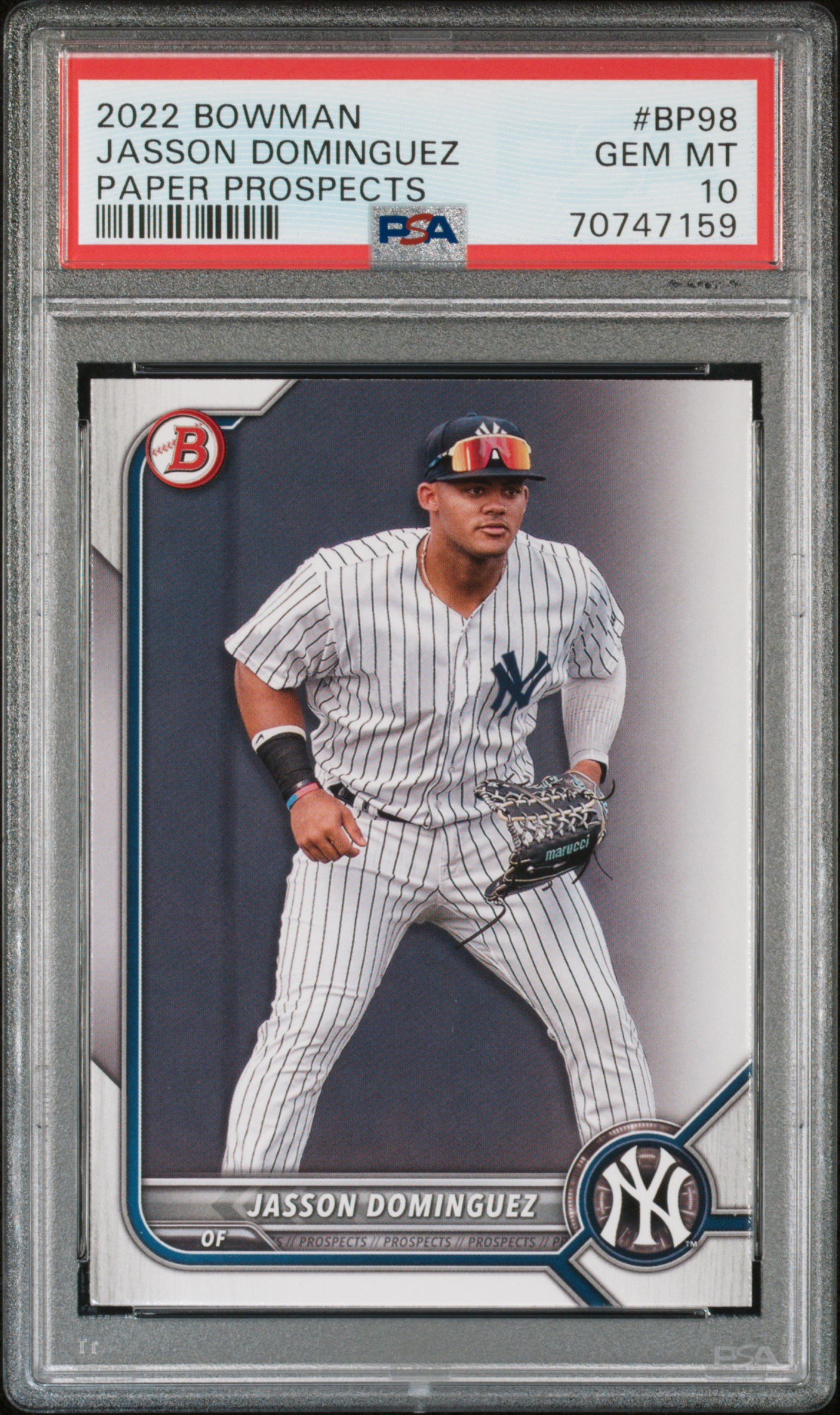 Jasson Dominguez 2022 Bowman Paper Prospects Rookie Card #BP98 Graded PSA 10