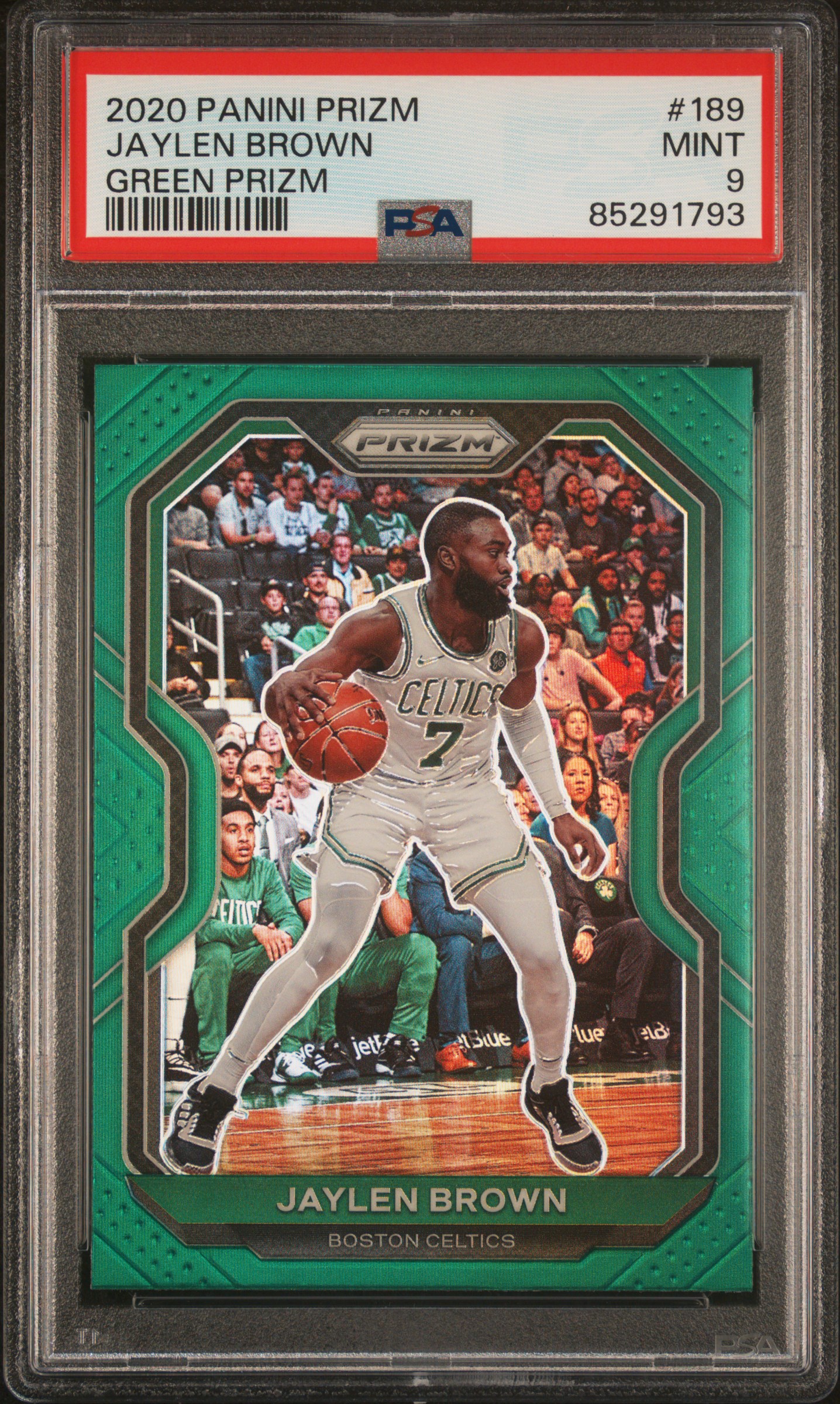 Jaylen Brown 2020 Panini Prizm Green Basketball Card #189 Graded PSA 9