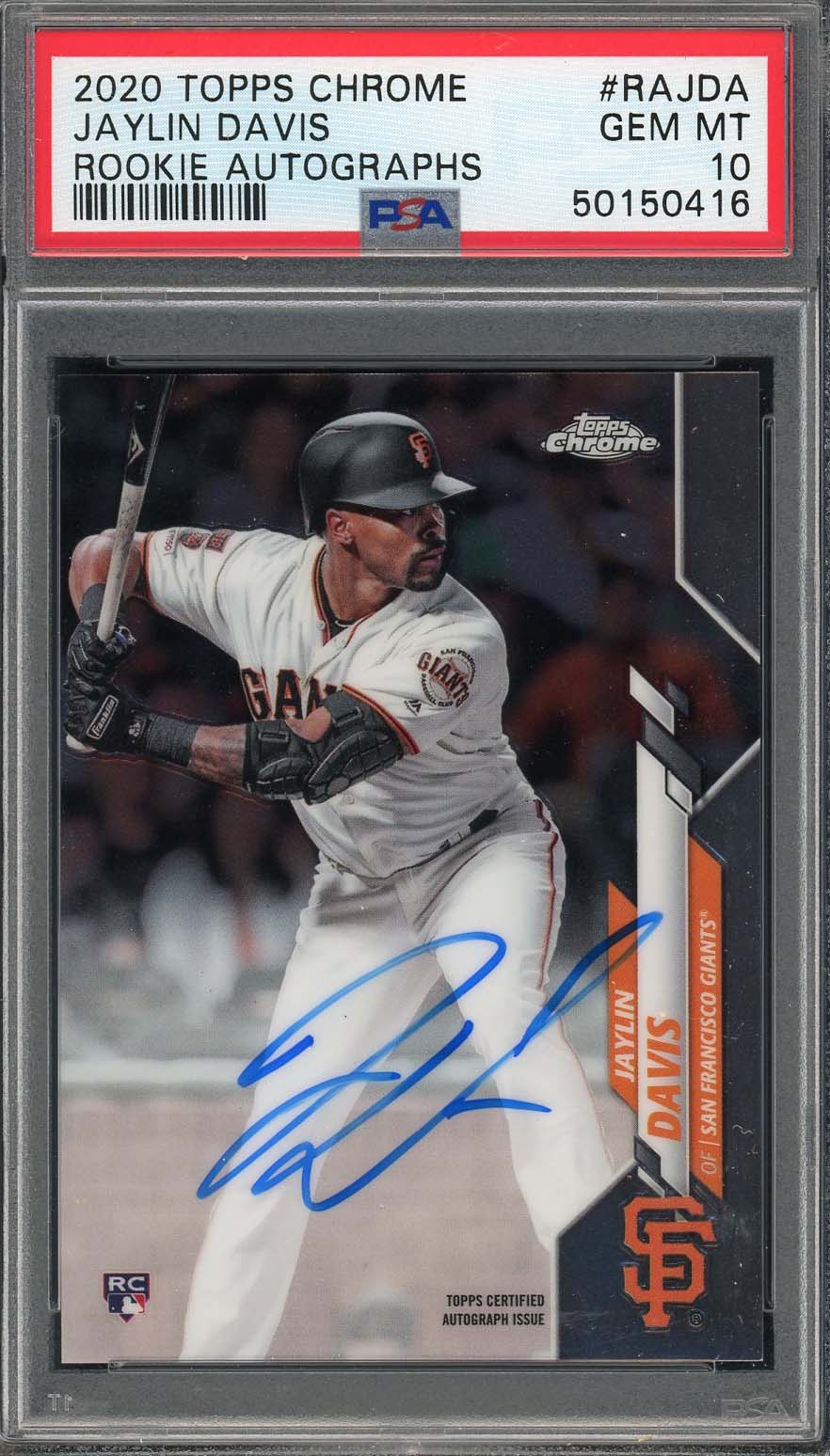 Jaylin Davis 2020 Topps Chrome Rookie Auto Baseball Card #RAJDA PSA 10