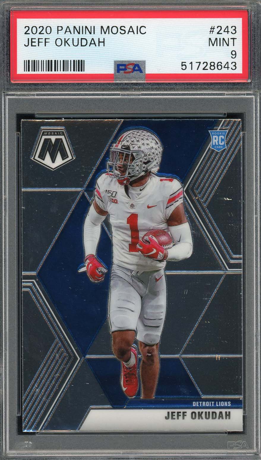Jeff Okudah 2020 Panini Mosaic Football Rookie Card RC #243 PSA 9