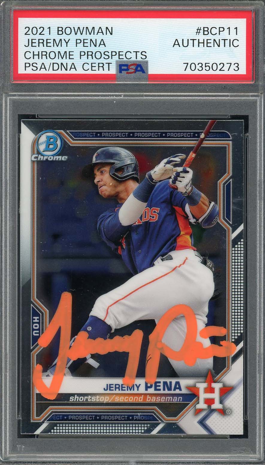 Jeremy Pena 2021 Bowman Chrome Signed Rookie Card #BCP11 Auto PSA 70350273