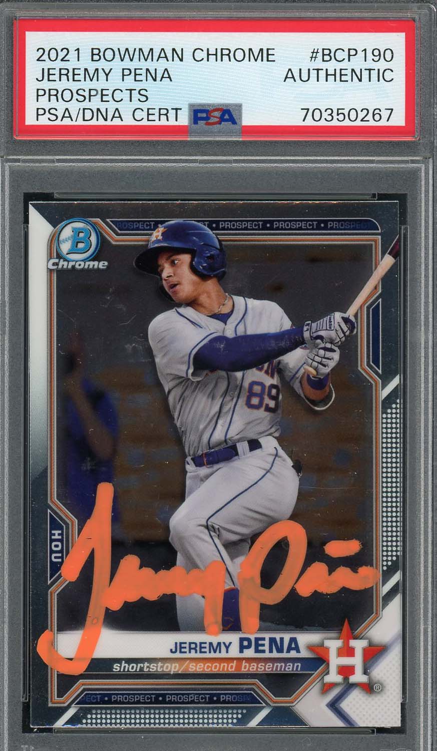 Jeremy Pena 2021 Bowman Chrome Signed Rookie Card #BCP190 Auto PSA 70350267