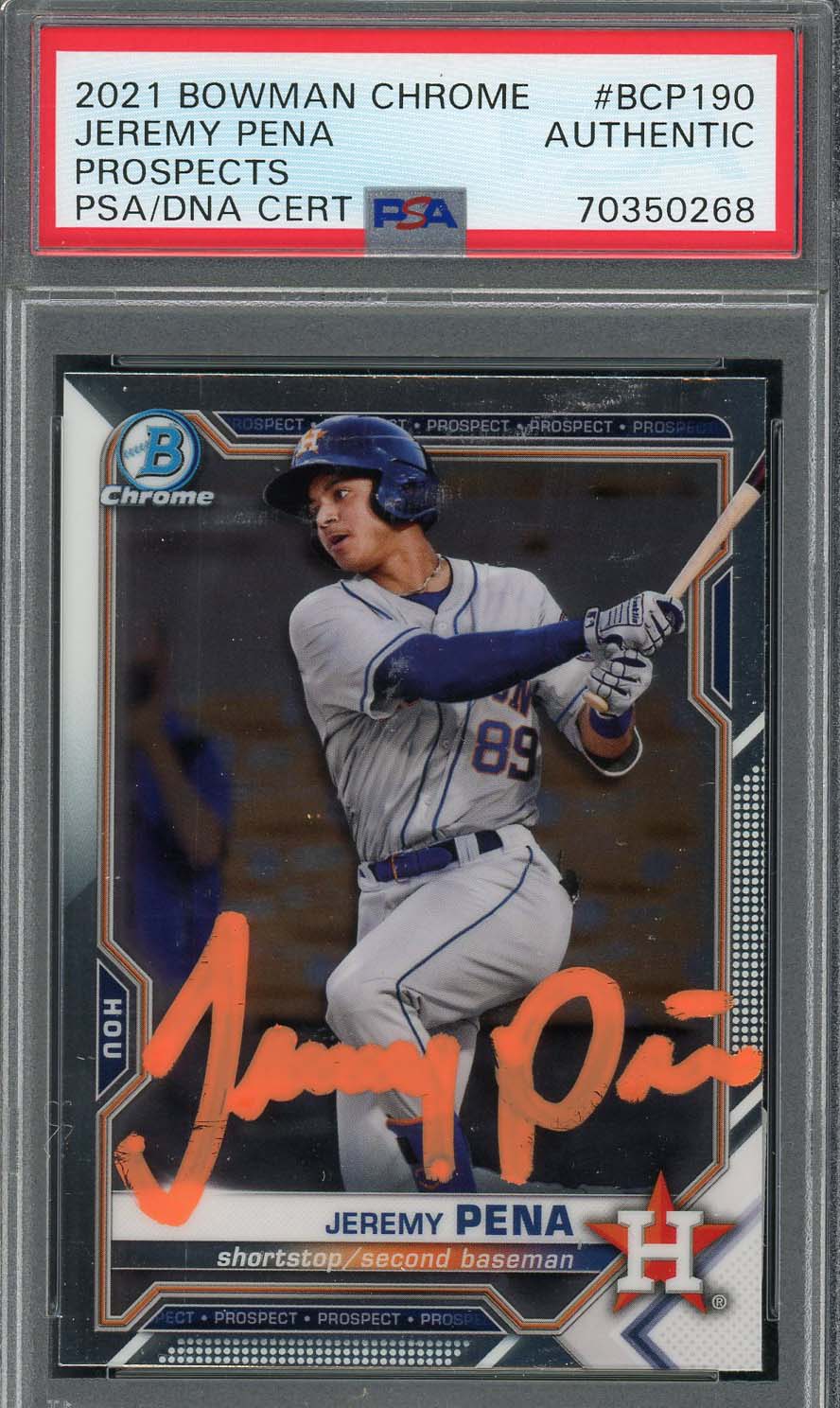 Jeremy Pena 2021 Bowman Chrome Signed Rookie Card #BCP190 Auto PSA 70350268