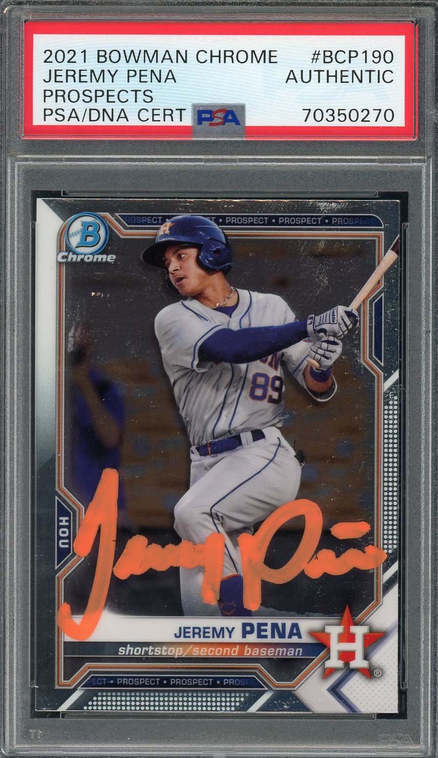 Jeremy Pena 2021 Bowman Chrome Signed Rookie Card #BCP190 Auto PSA 70350270