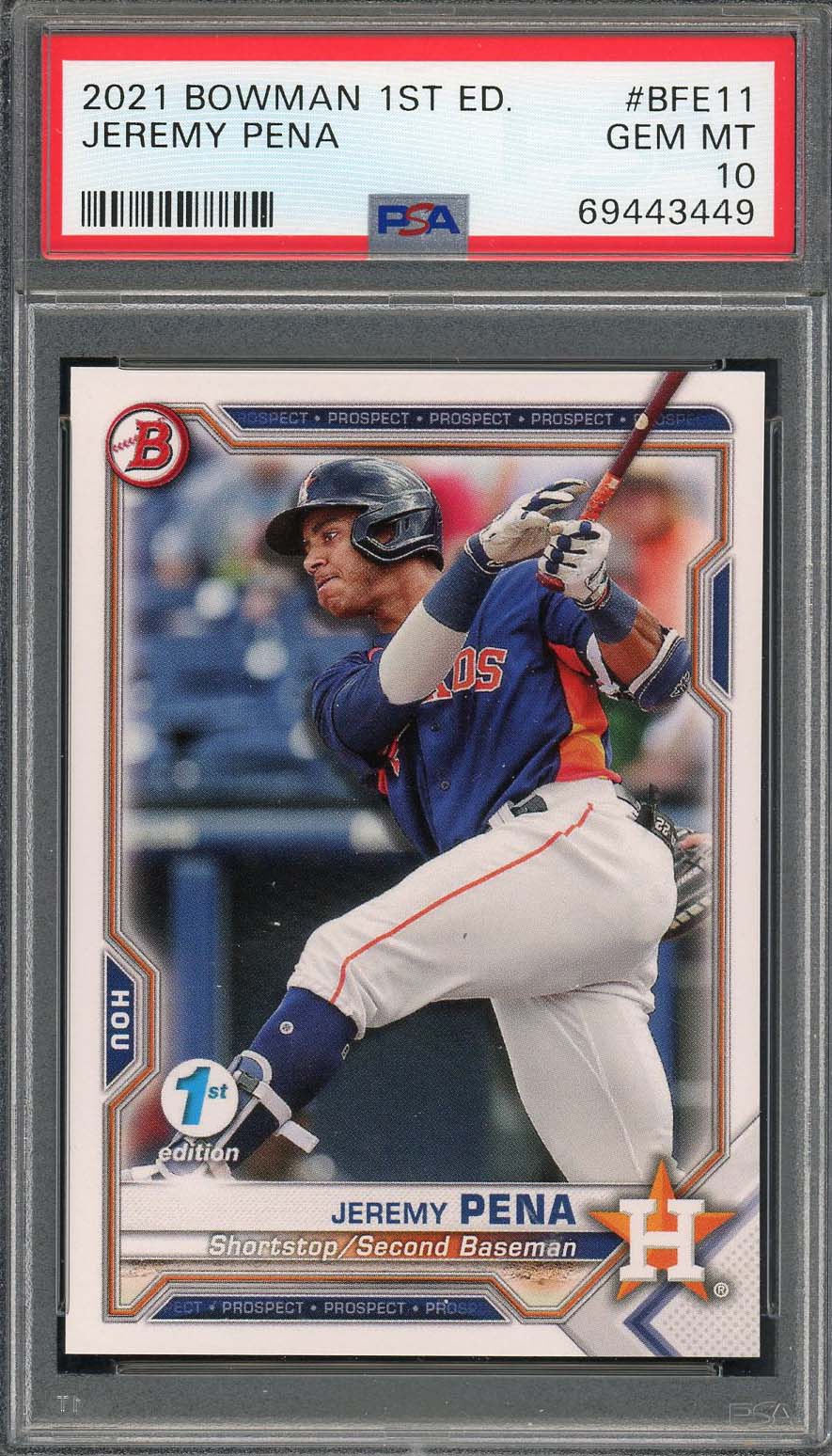 Jeremy Pena 2021 Bowman 1st Edition Baseball Rookie Card RC #BFE11 Graded PSA 10 Jeremy Pena 2021 Bowman 1st Edition Baseball Rookie Card RC #BFE11 Graded PSA 10
