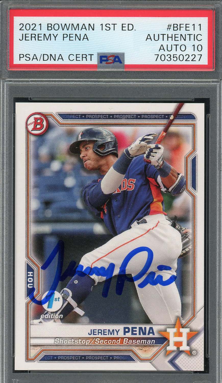 Jeremy Pena 2021 1st Bowman Paper Prospects Signed Rookie Card BFE11 Auto PSA 10