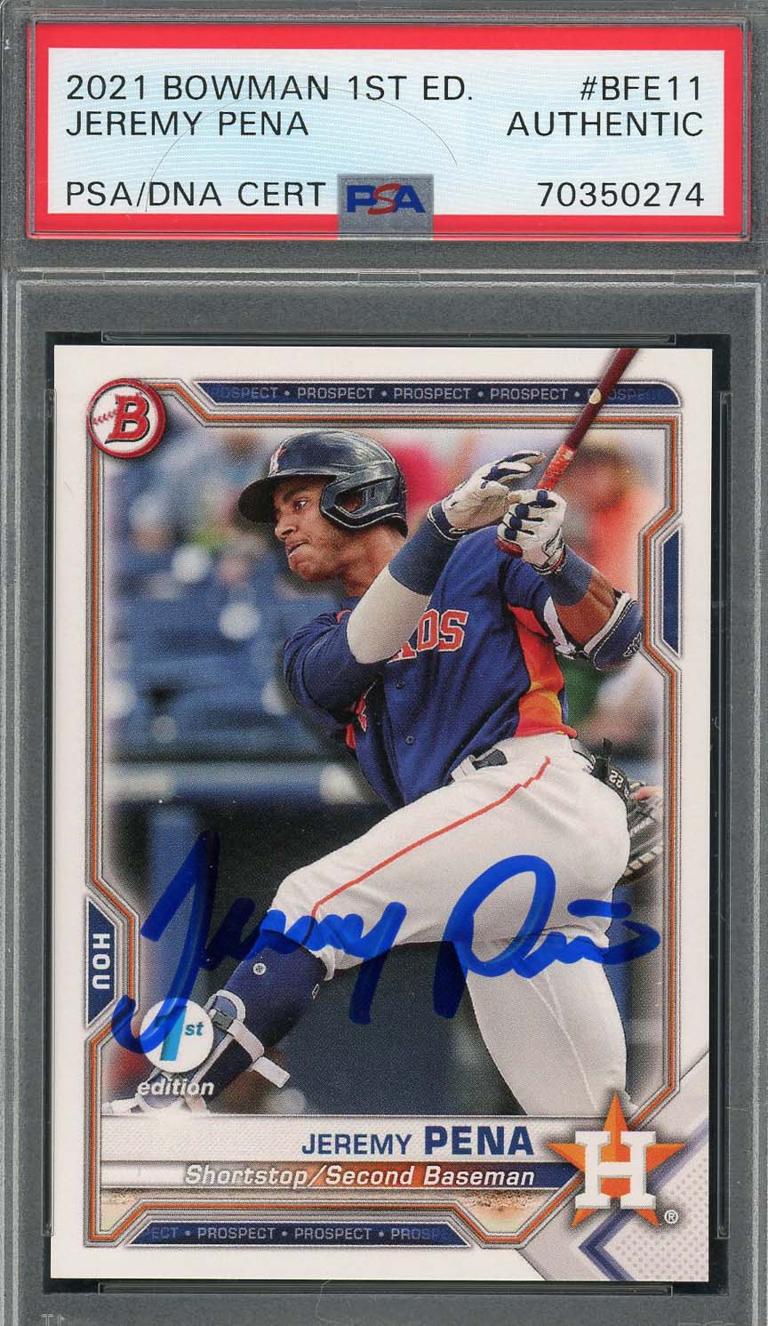 Jeremy Pena 2021 Bowman 1st Edition Signed Rookie Card #BFE11 Auto PSA 70350274