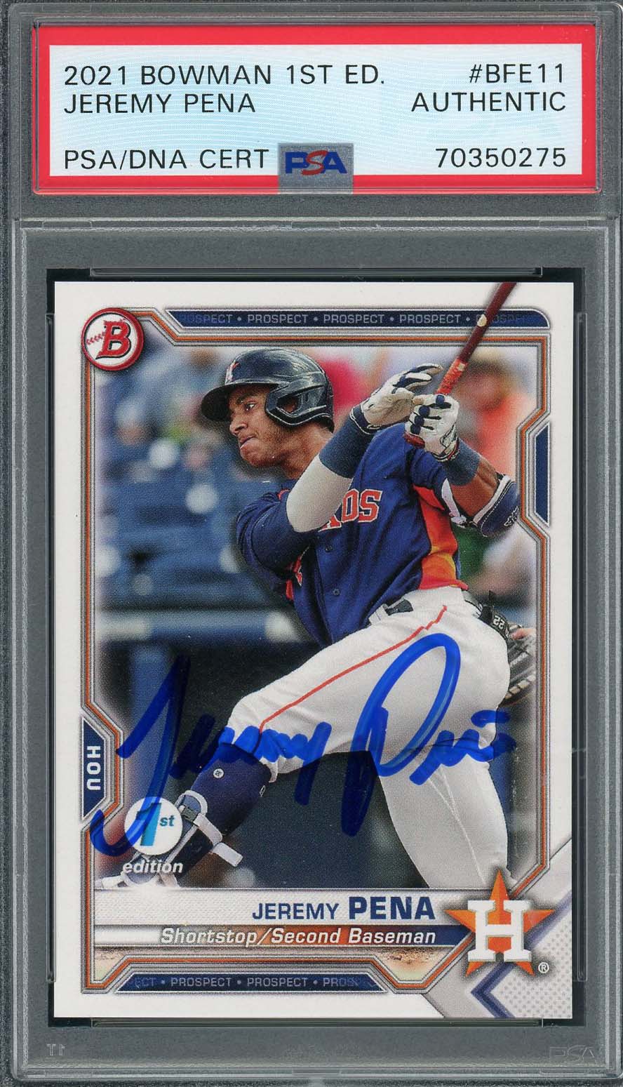 Jeremy Pena 2021 Bowman 1st Edition Signed Rookie Card #BFE11 Auto PSA 70350275