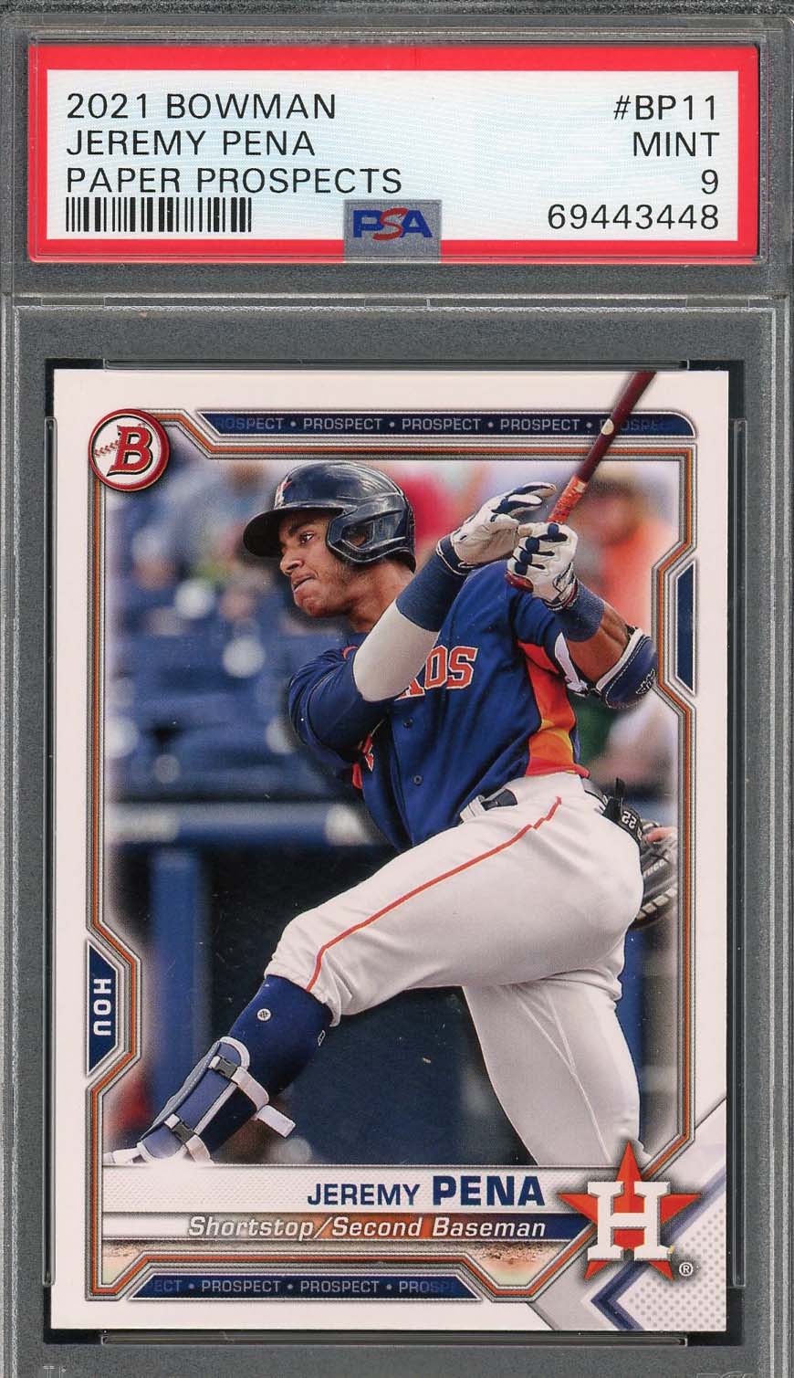 Jeremy Pena 2021 Bowman Paper Prospects Baseball Rookie Card #BP11 Graded PSA 9 Jeremy Pena 2021 Bowman Paper Prospects Baseball Rookie Card #BP11 Graded PSA 9