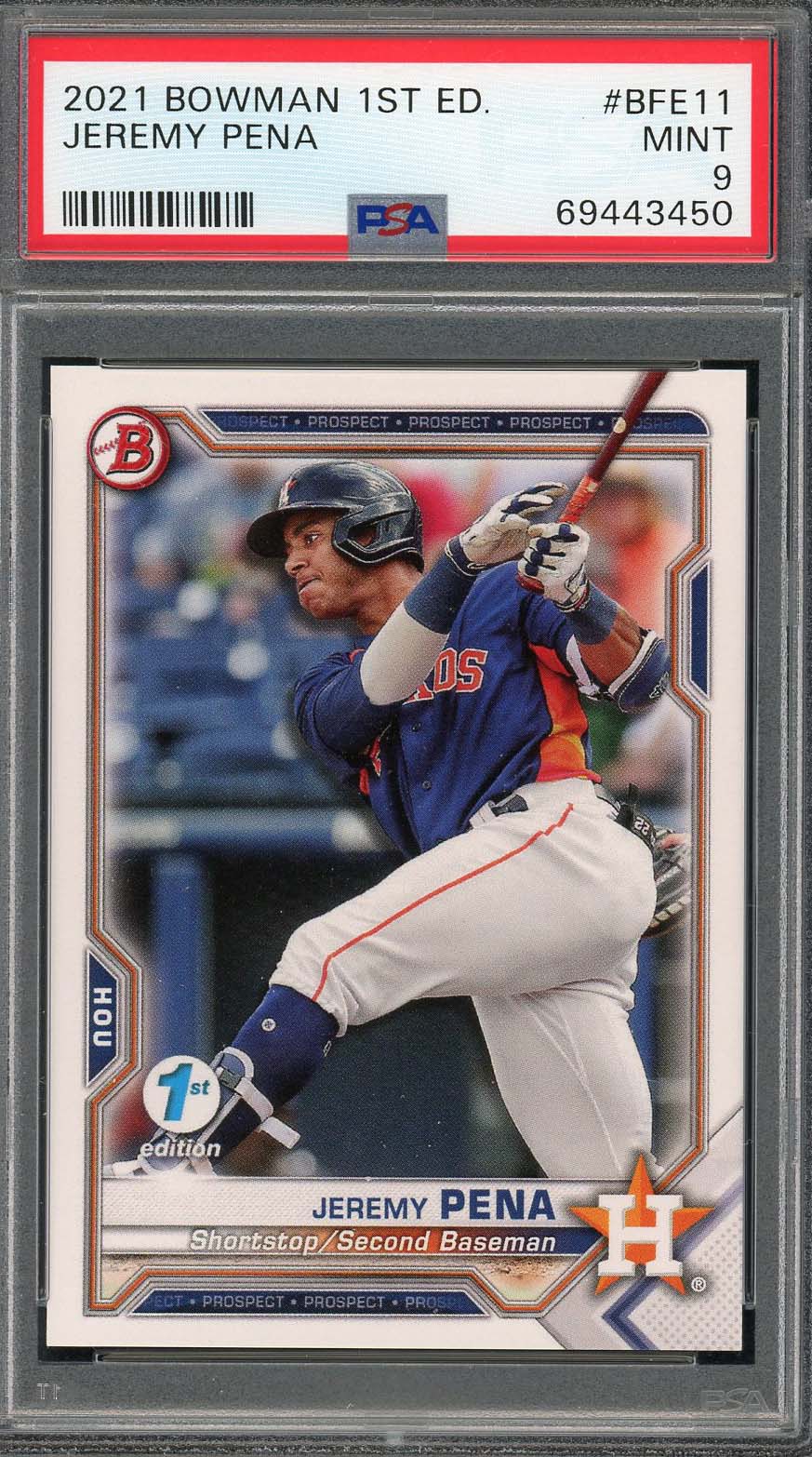 Jeremy Pena 2021 Bowman 1st Edition Baseball Rookie Card RC #BFE11 Graded PSA 9 Jeremy Pena 2021 Bowman 1st Edition Baseball Rookie Card RC #BFE11 Graded PSA 9