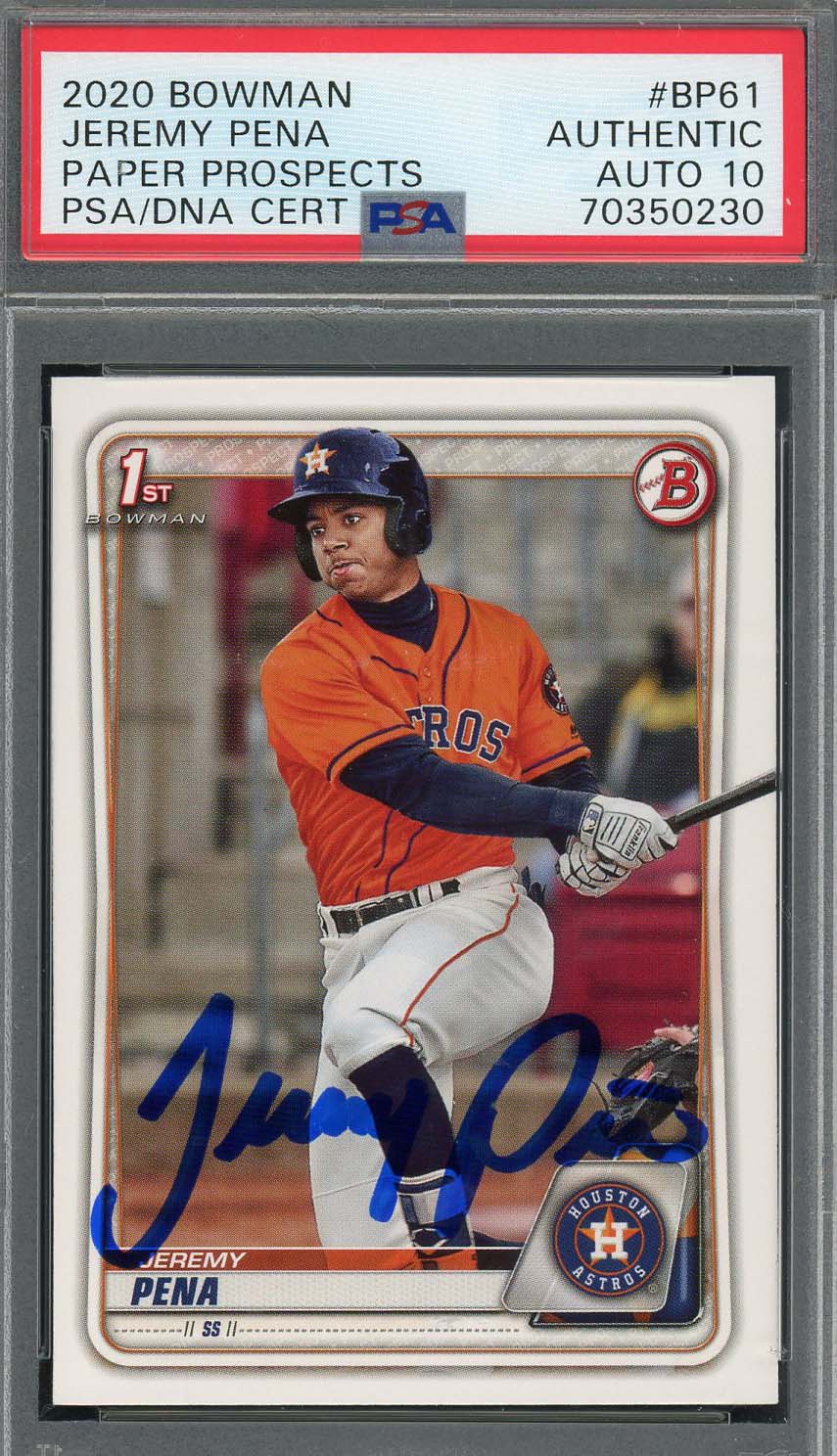 Jeremy Pena 2020 1st Bowman Paper Prospects Signed Rookie Card #BP61 Auto PSA 10