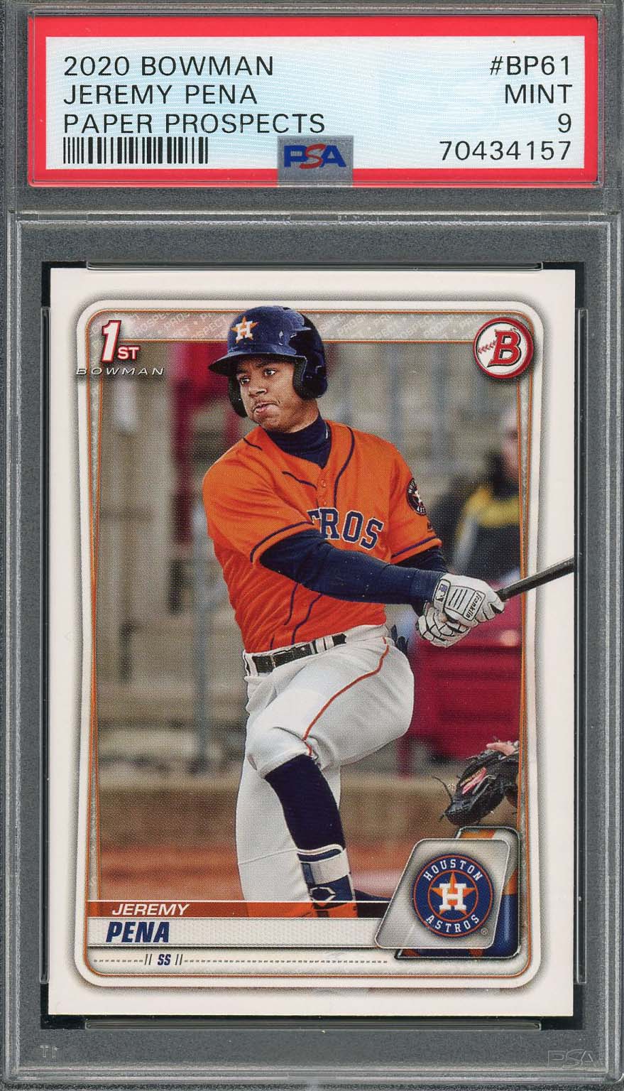 Jeremy Pena 2020 Bowman Paper Prospects Baseball Rookie Card #BP61 Graded PSA 9