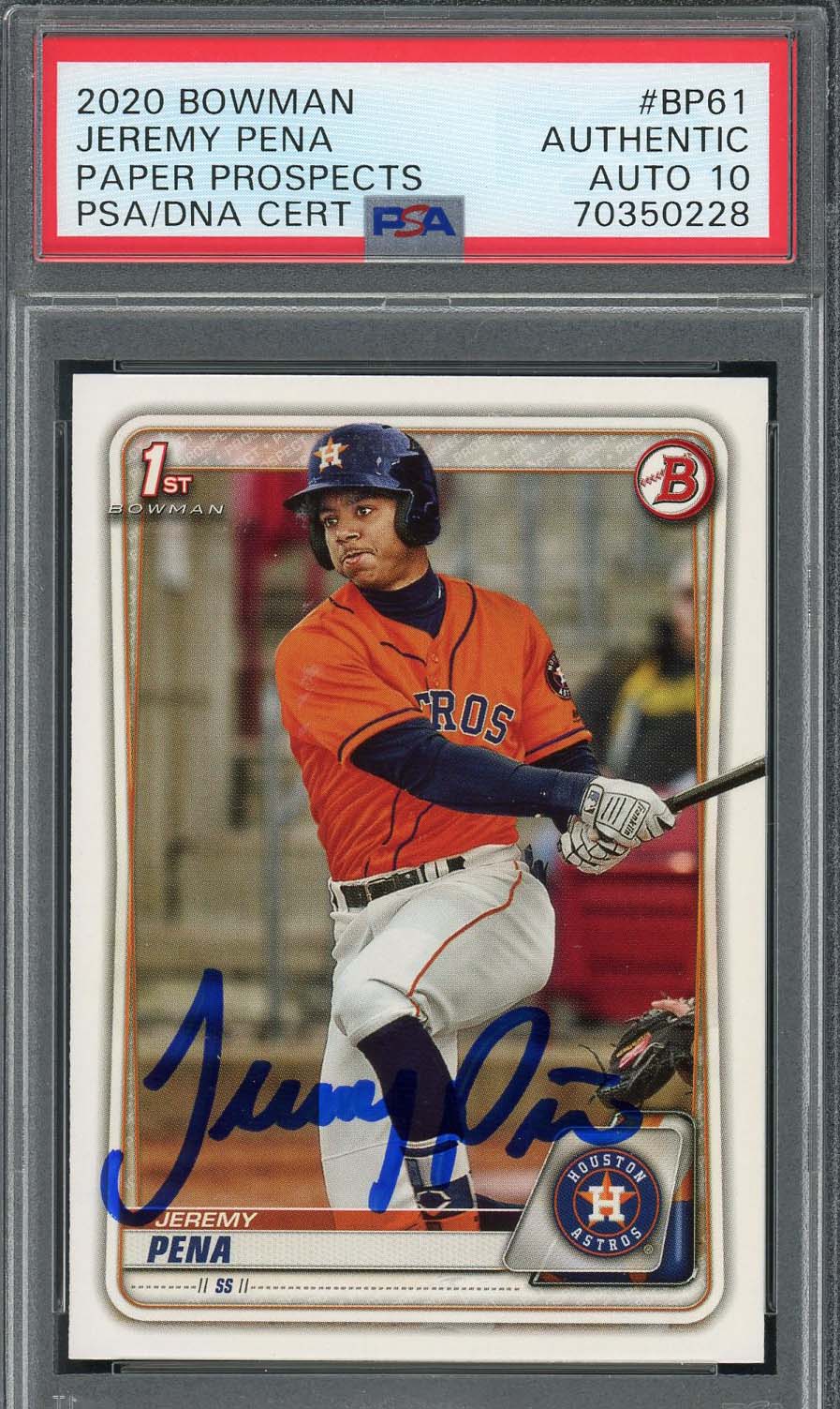 Jeremy Pena 2020 1st Bowman Prospects Signed Rookie Card #BP61 Auto PSA 10 0228