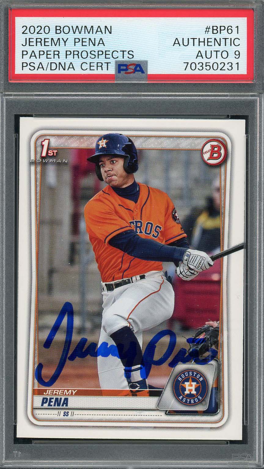 Jeremy Pena 2020 1st Bowman Prospects Signed Rookie Card #BP61 Auto PSA 9 0231