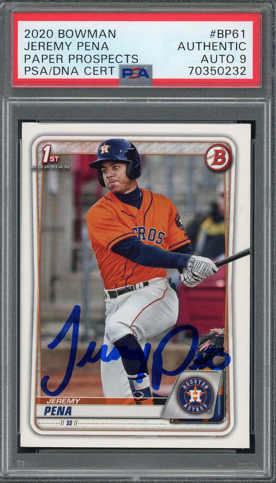Jeremy Pena 2020 1st Bowman Prospects Signed Rookie Card #BP61 Auto PSA 9 0232