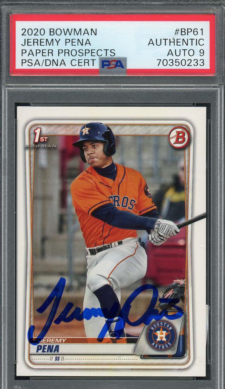 Jeremy Pena 2020 1st Bowman Prospects Signed Rookie Card #BP61 Auto PSA 9 0233