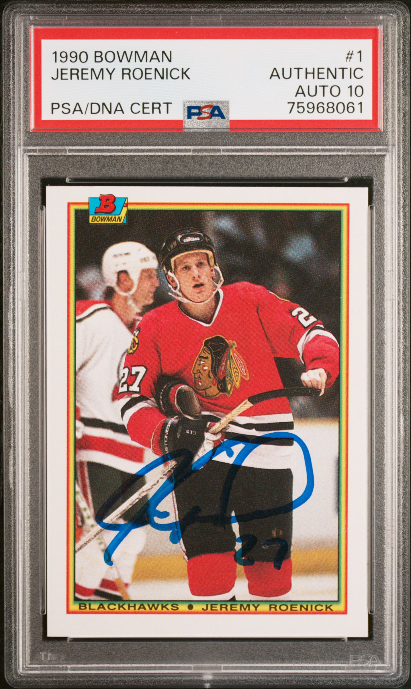 Jeremy Roenick 1990 Bowman Signed Hockey Rookie Card #1 Auto PSA 10 75968061