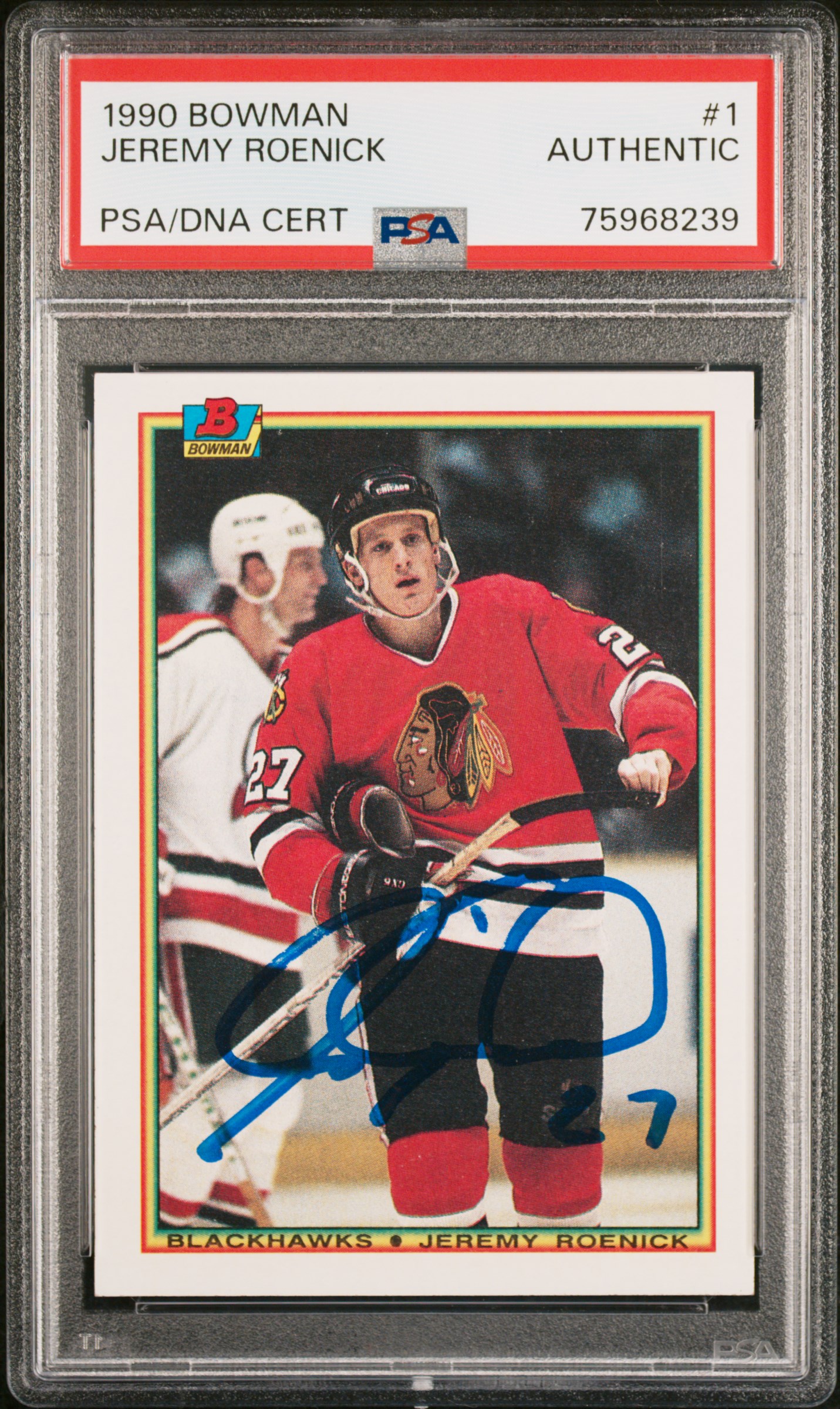 Jeremy Roenick 1990 Bowman Signed Hockey Rookie Card #1 Auto PSA